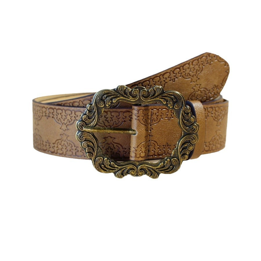 Boho Western Belt with Buckle in Brown or Black 41" adjustable