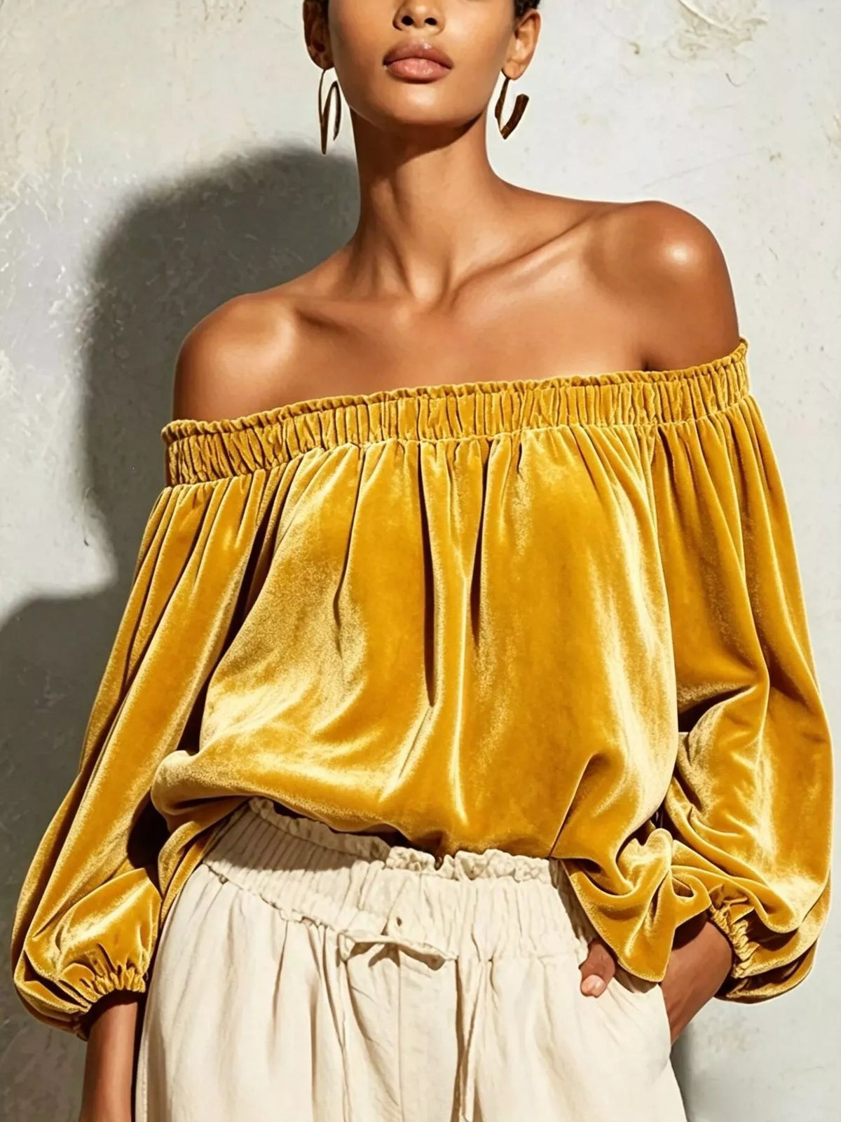 Boho Western Off-Shoulder Velvet Long Sleeve Top Blouse | S–XXL | 5 Colors