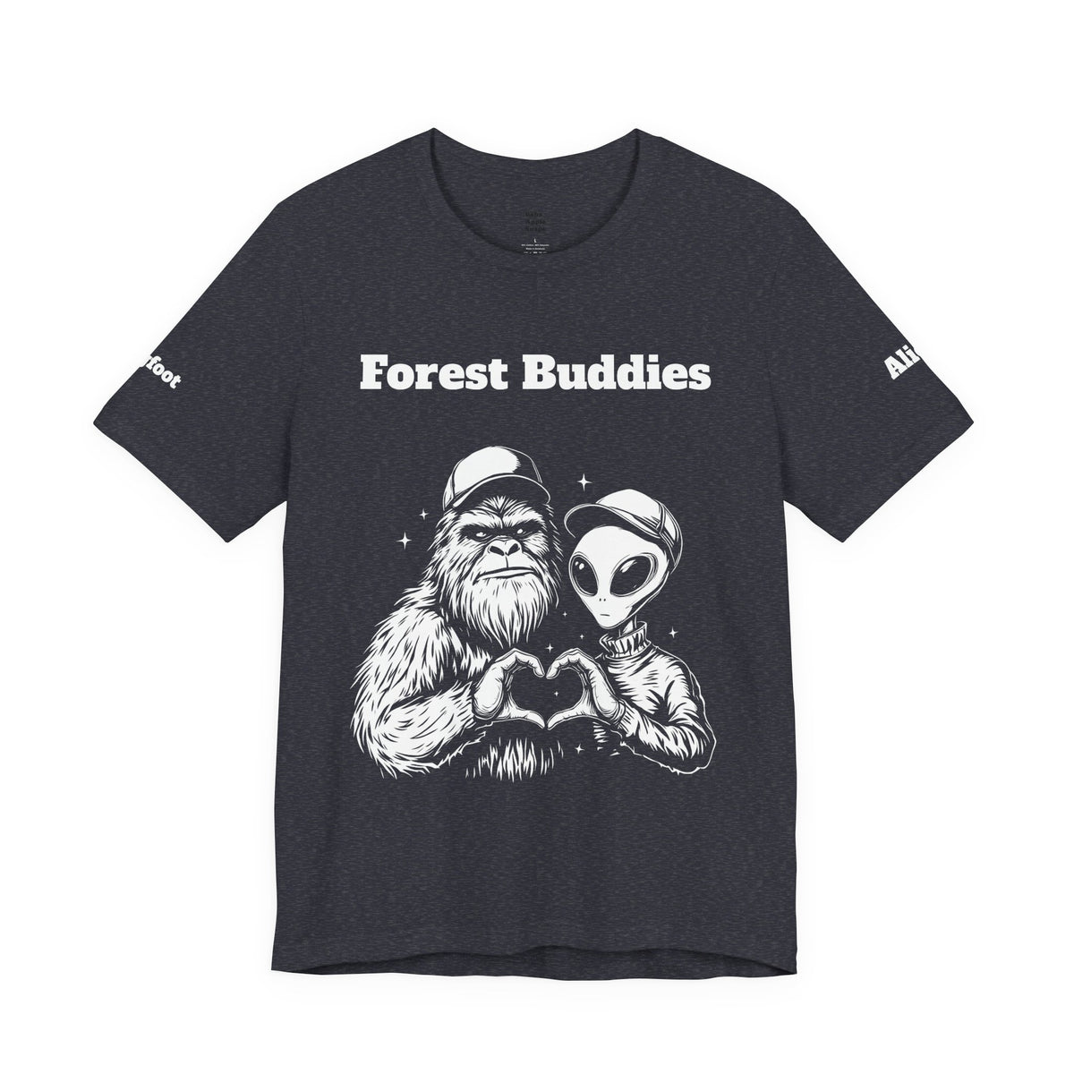 Bigfoot & Alien "Forest Buddies" Jersey Tee T-Shirt Unisex 10 Heather Colors XS-4XL Sasquatch UFO Nature Lover Outdoors