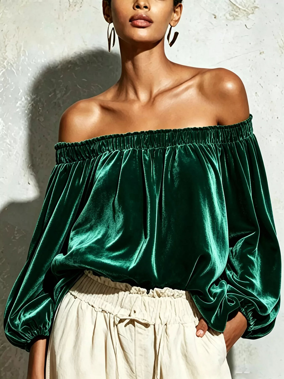Boho Western Off-Shoulder Velvet Long Sleeve Top Blouse | S–XXL | 5 Colors