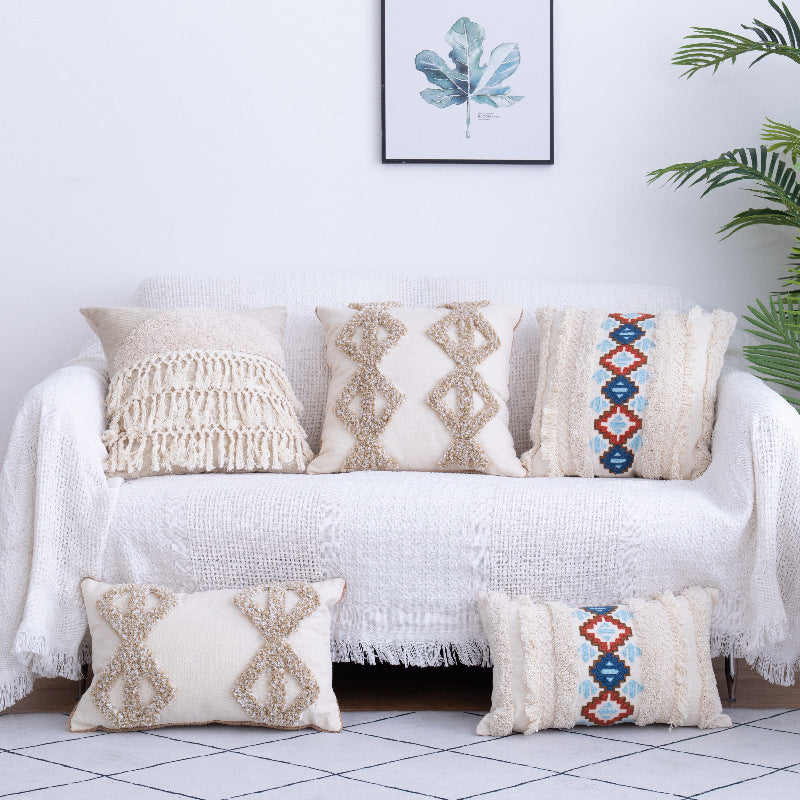 Bohemian Tufted Throw Pillow Moroccan Fringed Pillowcase Only | 5 Styles | 2 Sizes