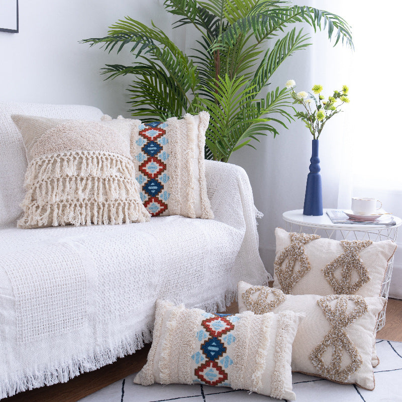 Bohemian Tufted Throw Pillow Moroccan Fringed Pillowcase Only | 5 Styles | 2 Sizes