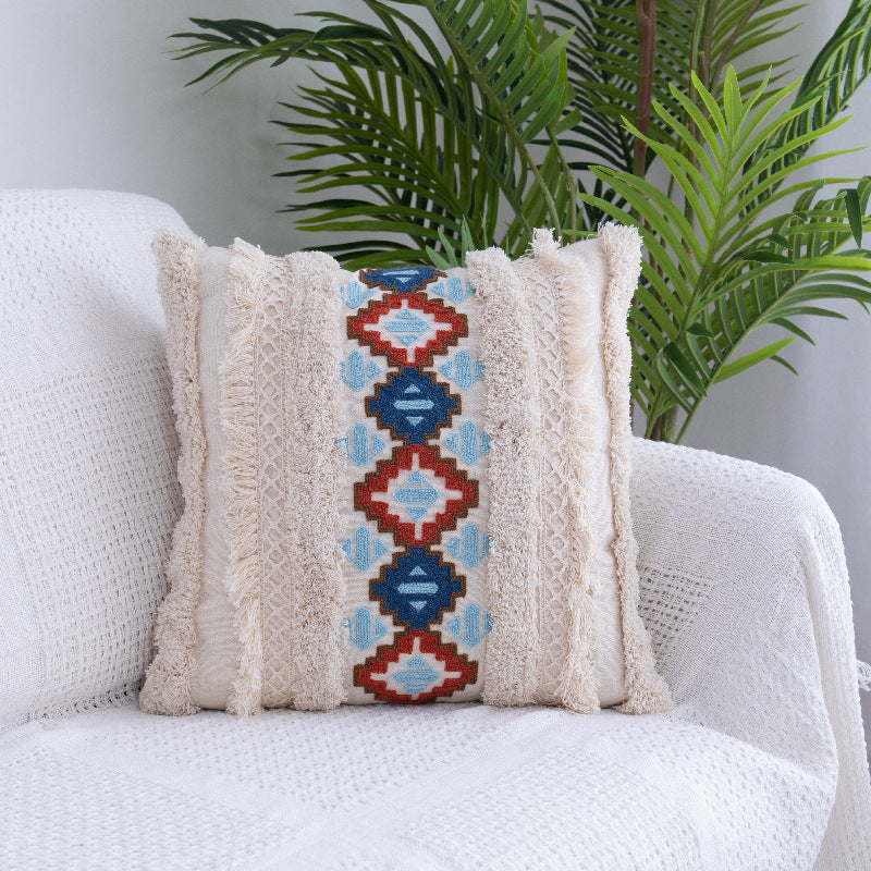 Bohemian Tufted Throw Pillow Moroccan Fringed Pillowcase Only | 5 Styles | 2 Sizes