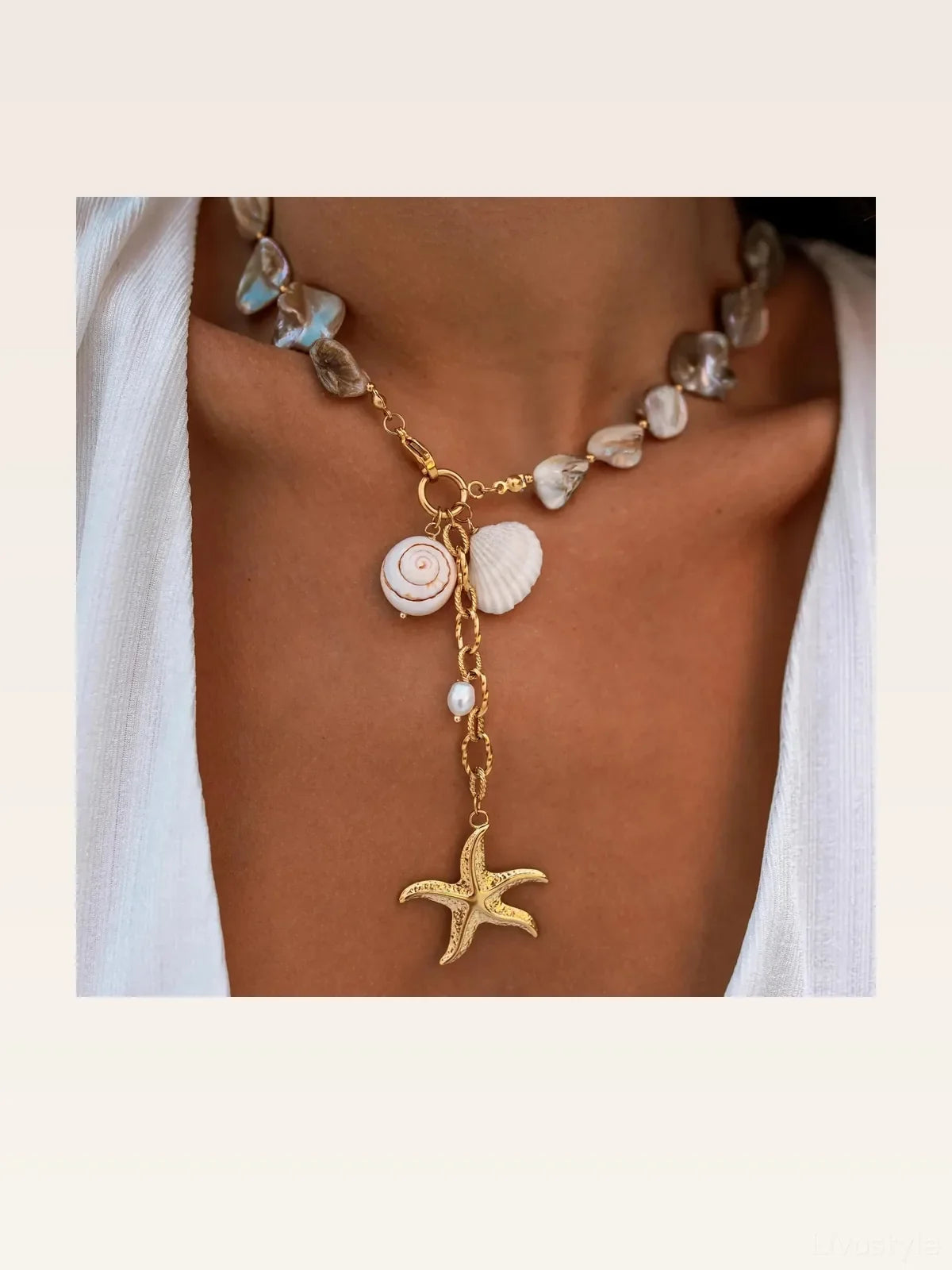 18K Gold-Plated Ocean Theme Necklace with Starfish Pendant