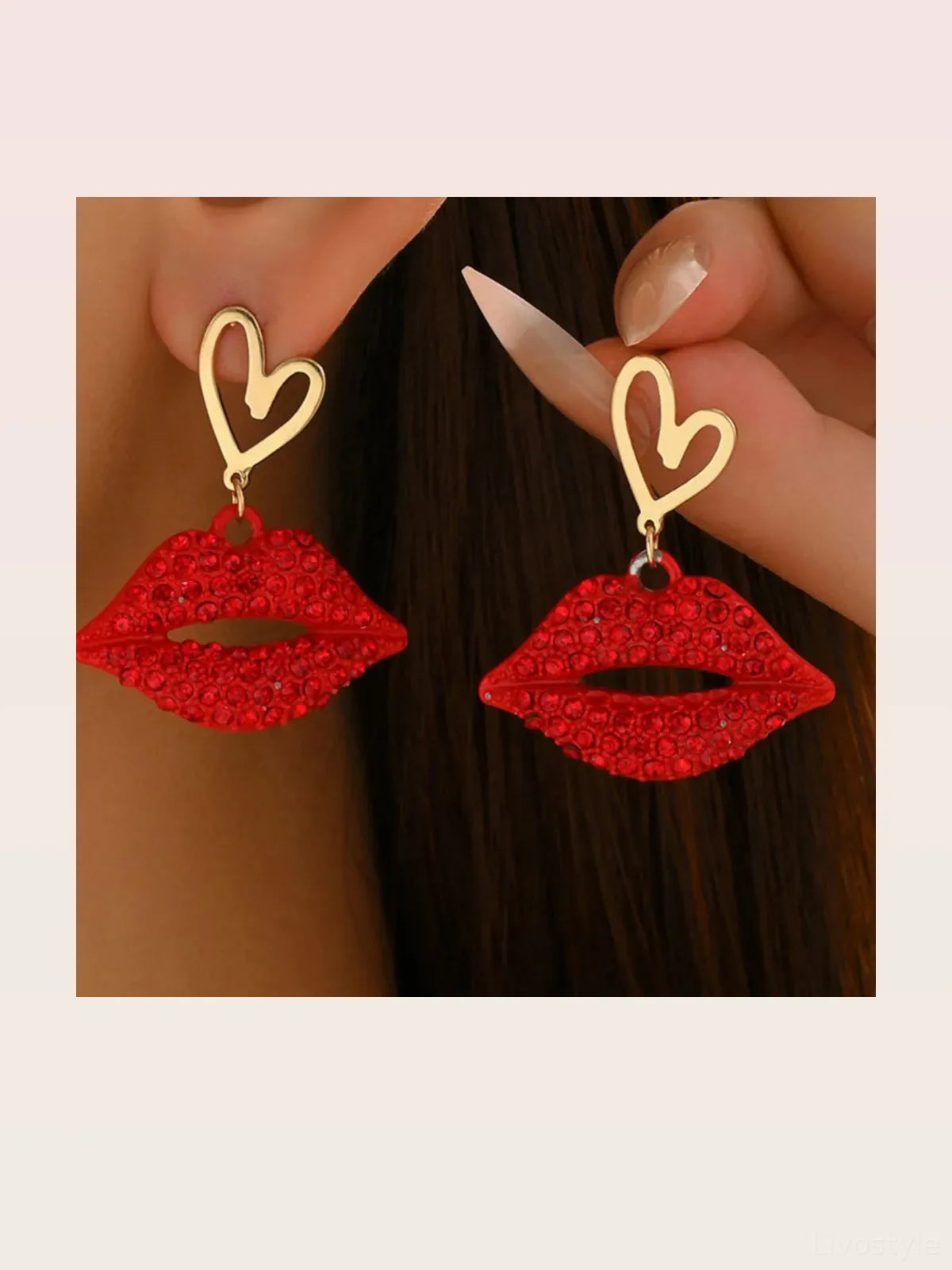 18K Gold-Plated Rhinestone Lips Heart Dangle Earrings
