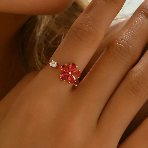 18K Gold-Plated Stainless Steel Zircon Flower Ring