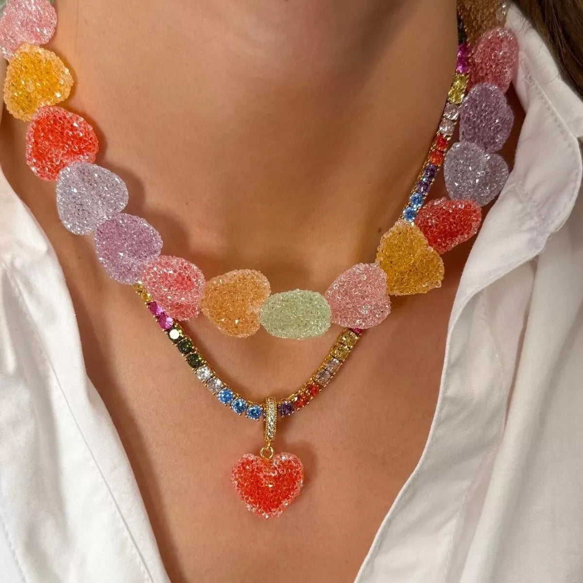 Colorful Resin Heart Necklace