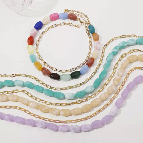 2 Piece Colorful Beaded Chain Necklace
