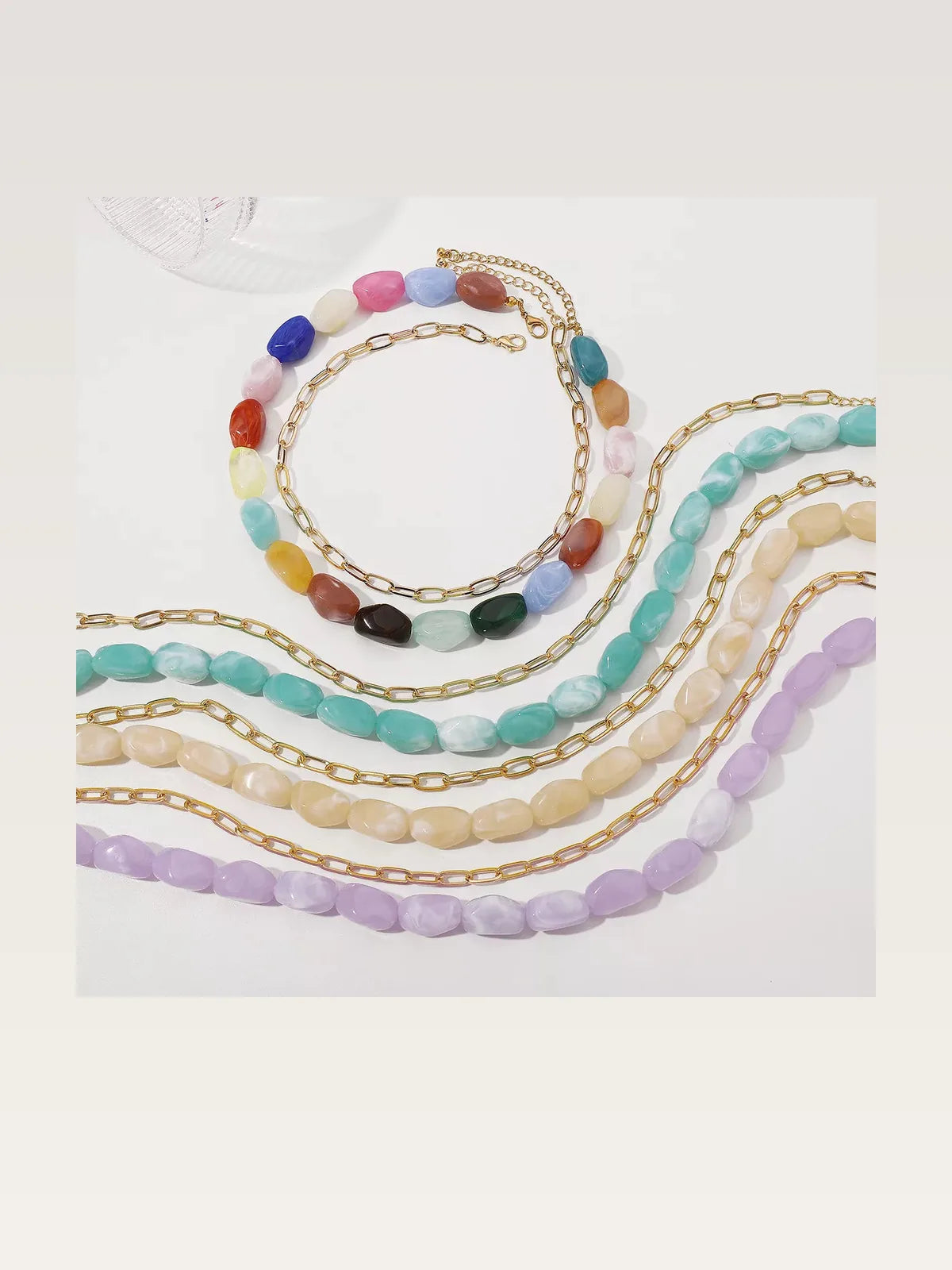 2 Piece Colorful Beaded Chain Necklace