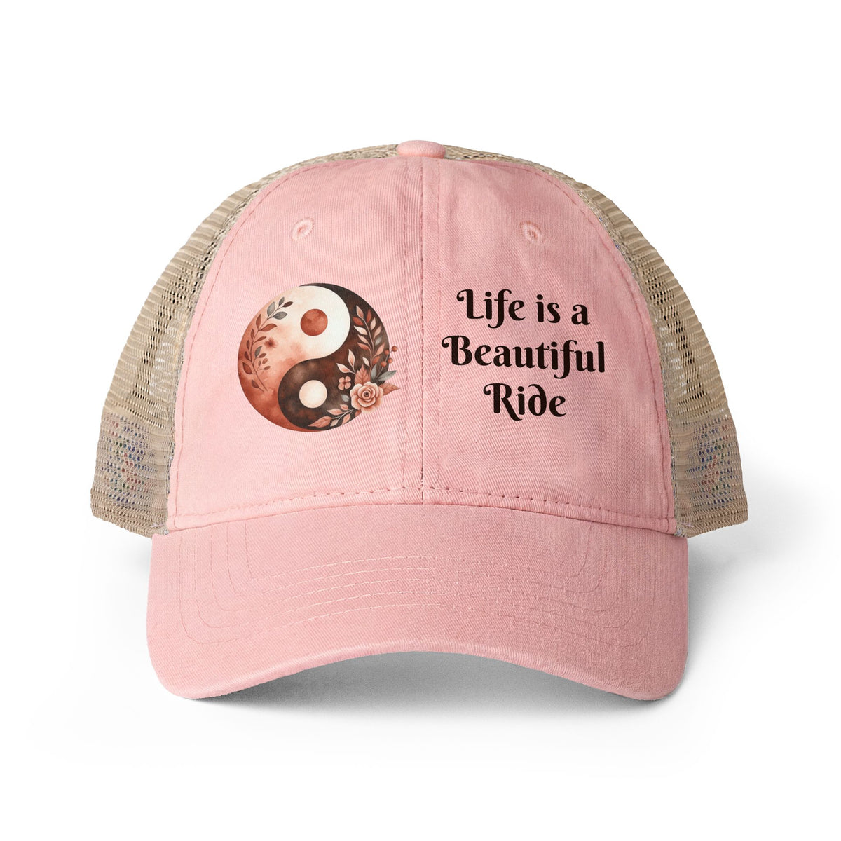 Boho LIFE is a Beautiful RIDE Women's Washed Ponytail Mesh-Back Cap Floral or Polka-Dot Lined
