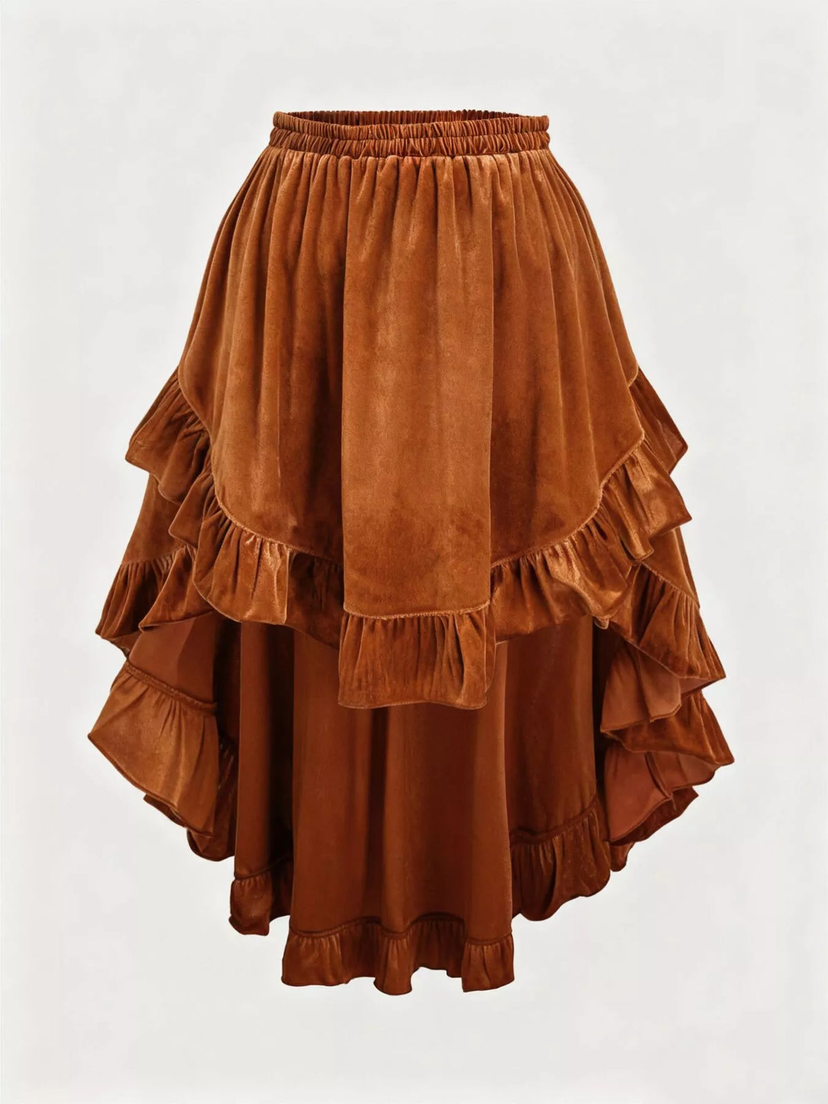 Boho Western Ruffled Velvet Elastic Waist Skirt | 0XL–3XL | 4 Colors