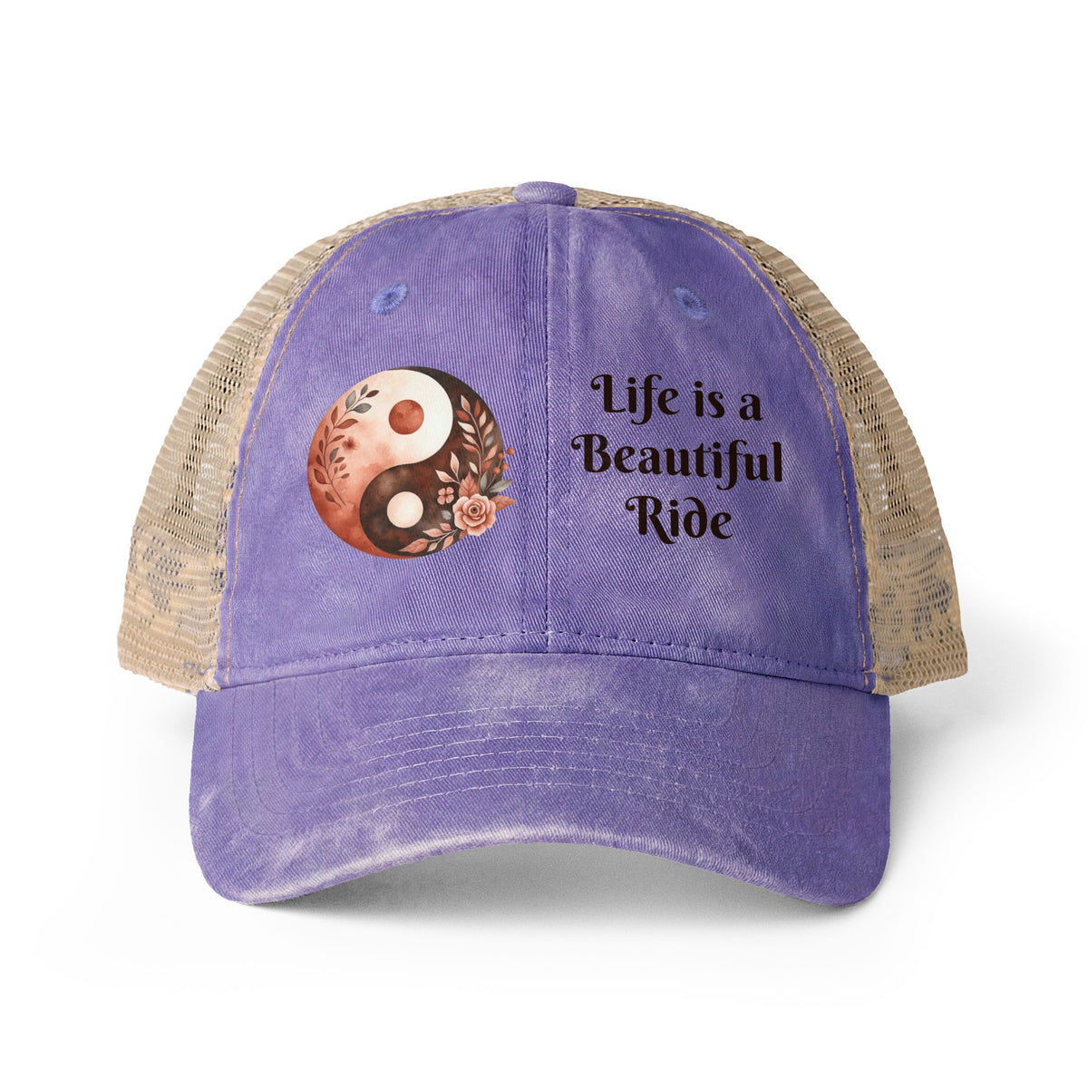 Boho LIFE is a Beautiful RIDE Women's Washed Ponytail Mesh-Back Cap Floral or Polka-Dot Lined