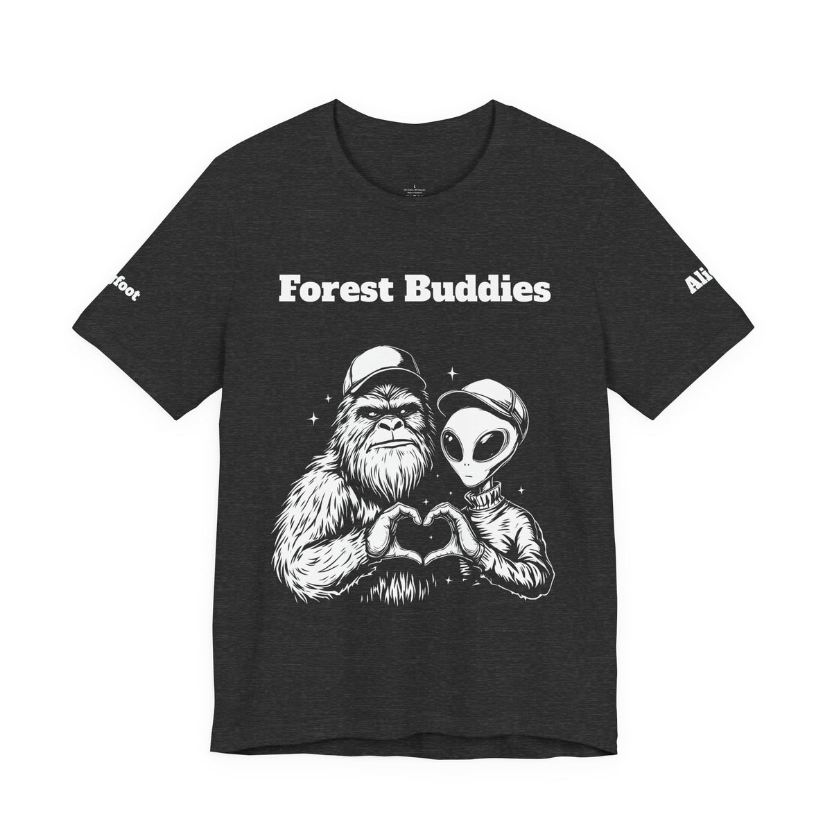 Bigfoot & Alien "Forest Buddies" Jersey Tee T-Shirt Unisex 10 Heather Colors XS-4XL Sasquatch UFO Nature Lover Outdoors