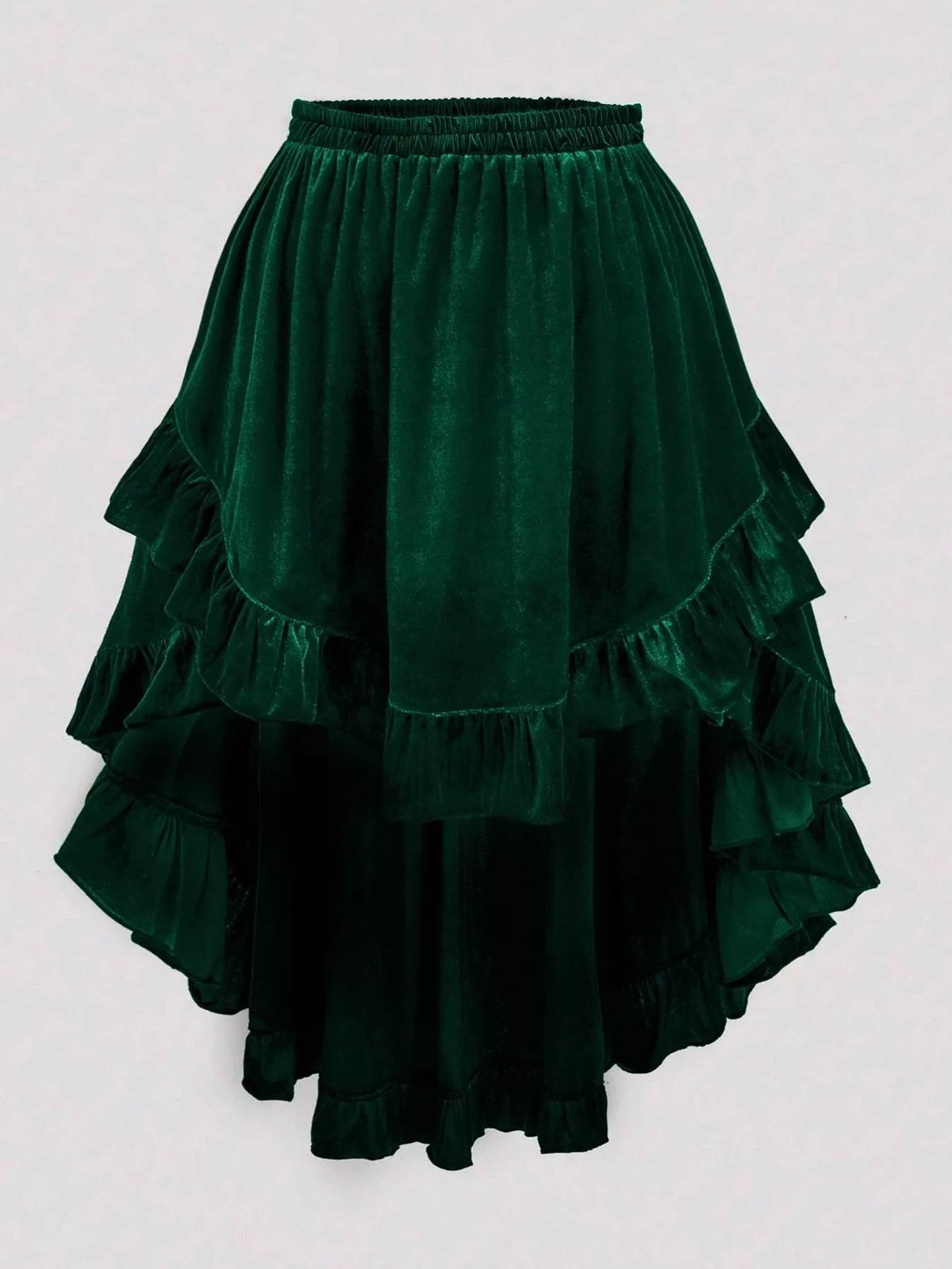 Boho Western Ruffled Velvet Elastic Waist Skirt | 0XL–3XL | 4 Colors