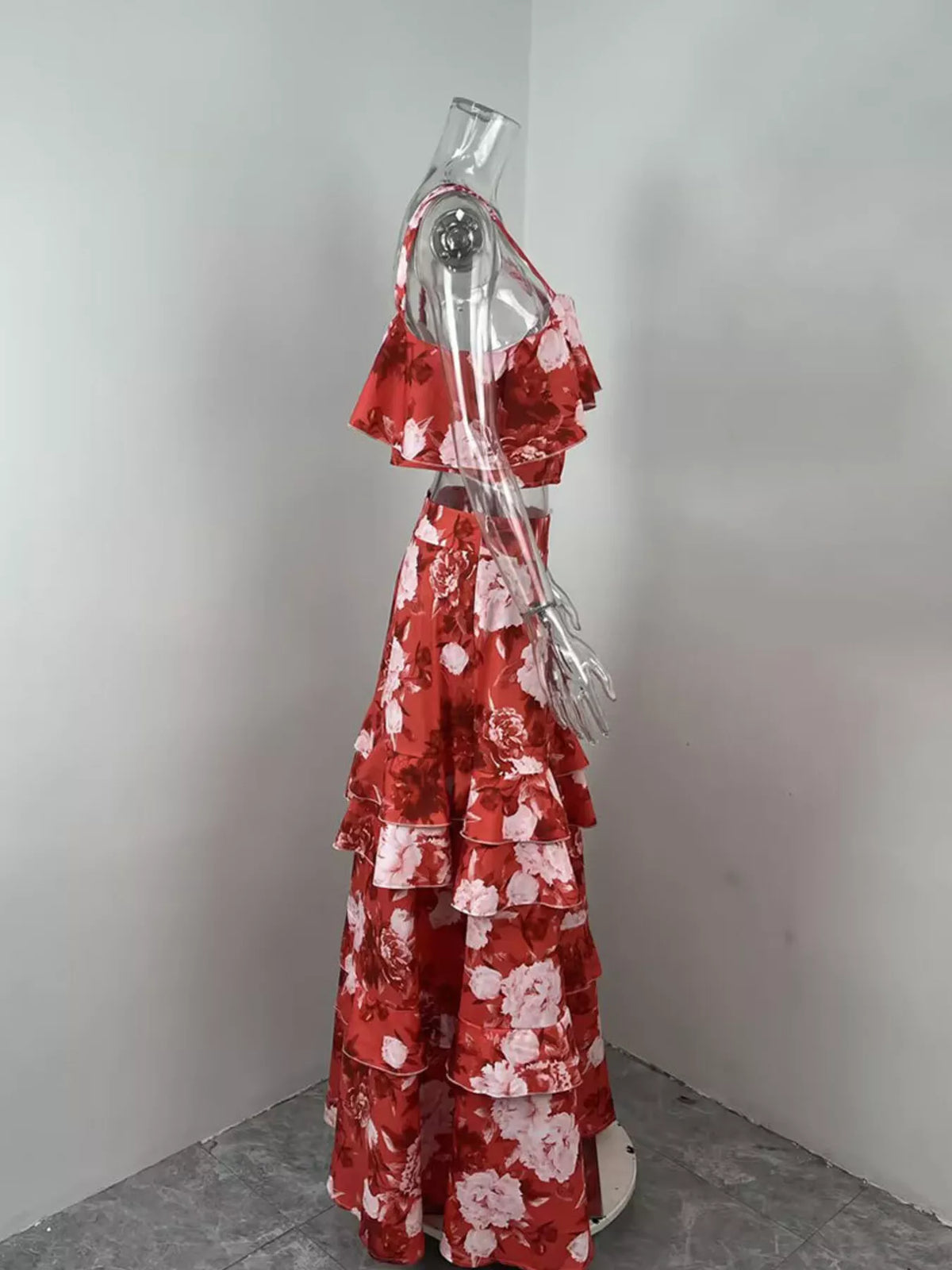 Boho Western Floral Print Ruffle Cami and Skirt Two-Piece Set S-2XL Plus | 4 Colors