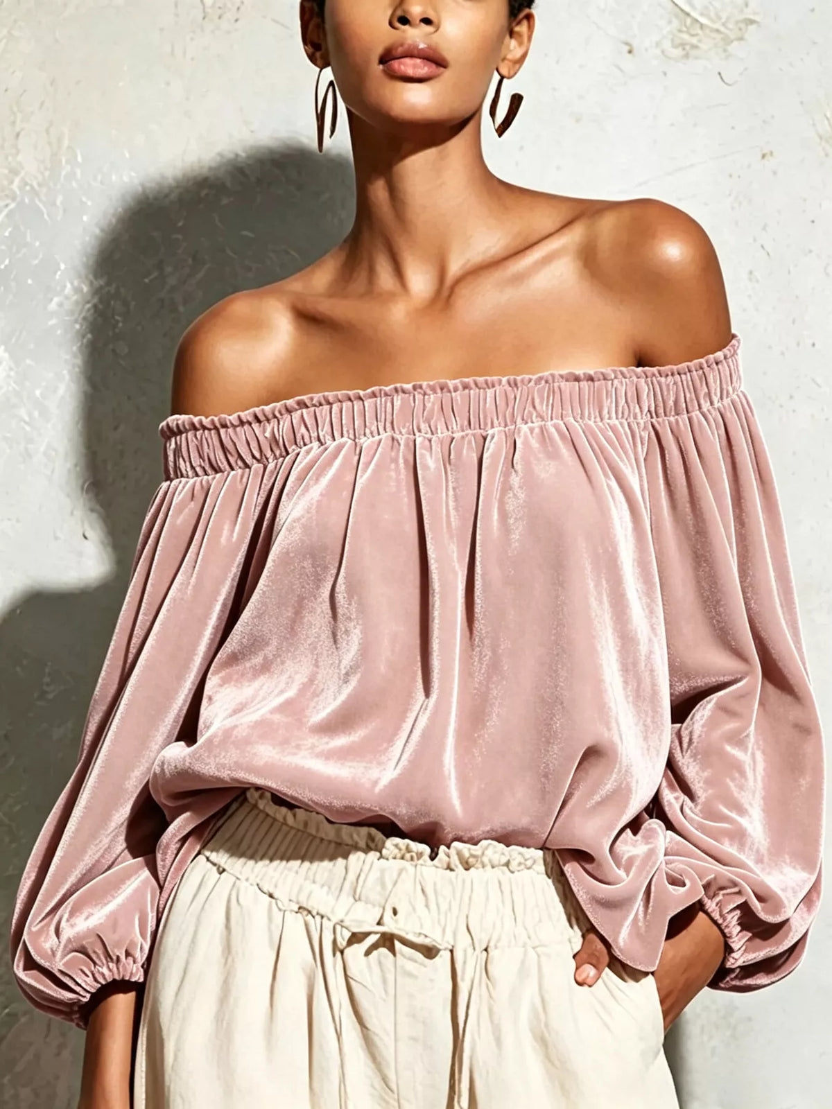 Boho Western Off-Shoulder Velvet Long Sleeve Top Blouse | S–XXL | 5 Colors