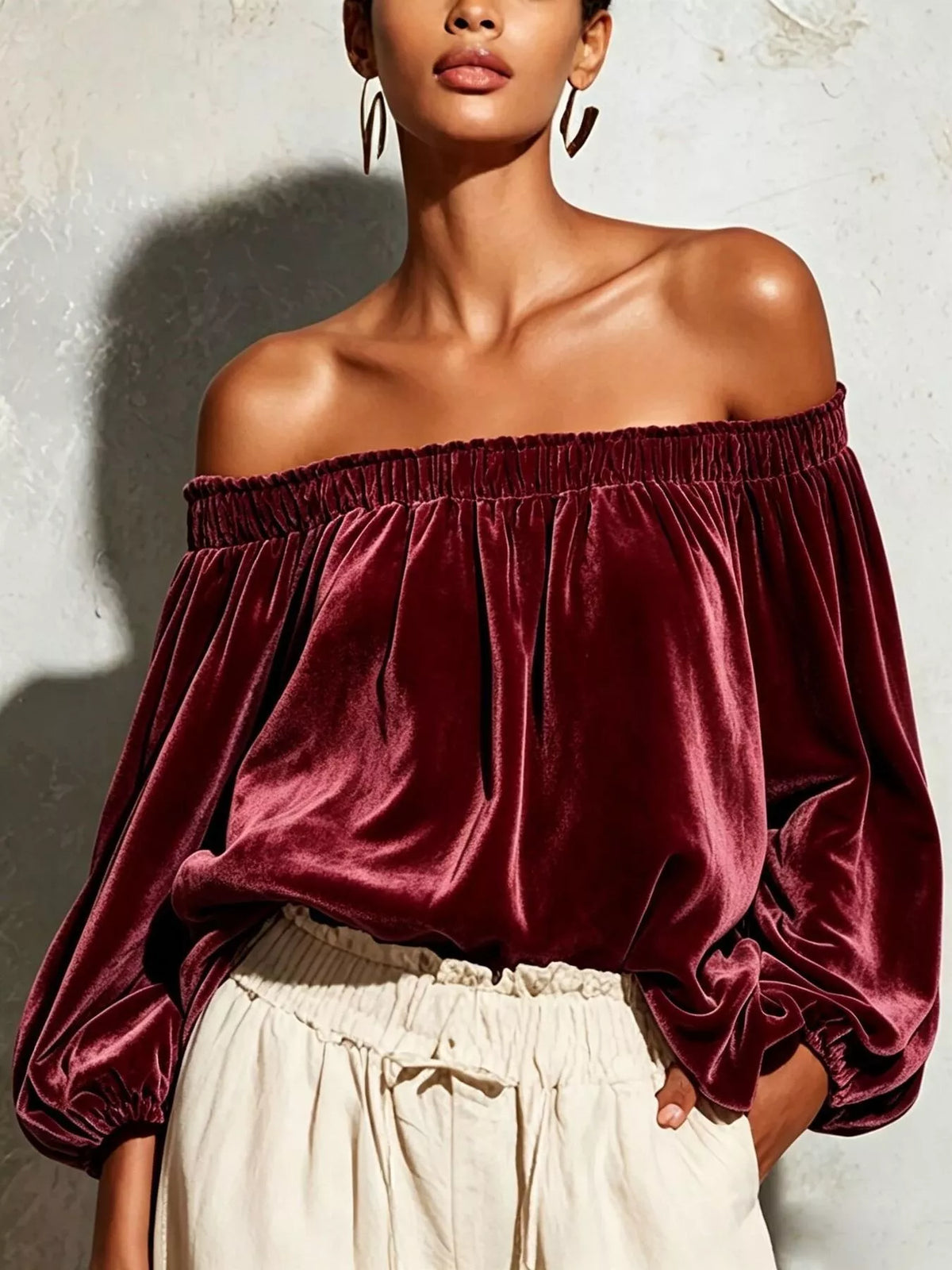 Boho Western Off-Shoulder Velvet Long Sleeve Top Blouse | S–XXL | 5 Colors