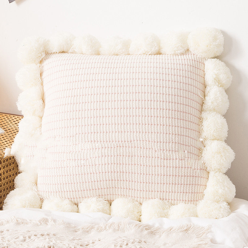 17" Retro Boho Western Pom Pom Fringe Throw Pillow Sofa Cushion | 5 Colors
