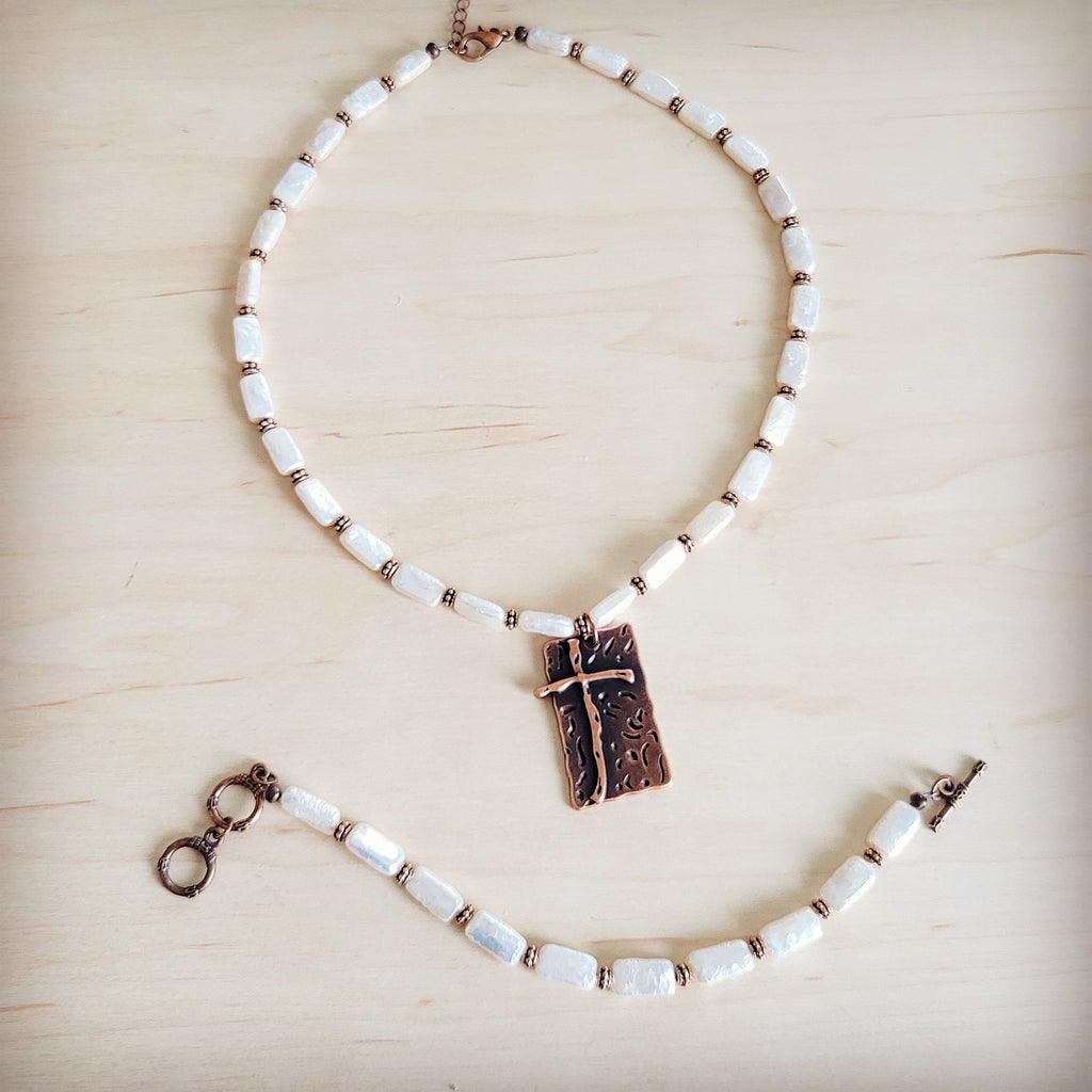 Genuine Rectangle Freshwater Pearl & Copper Bracelet 812c