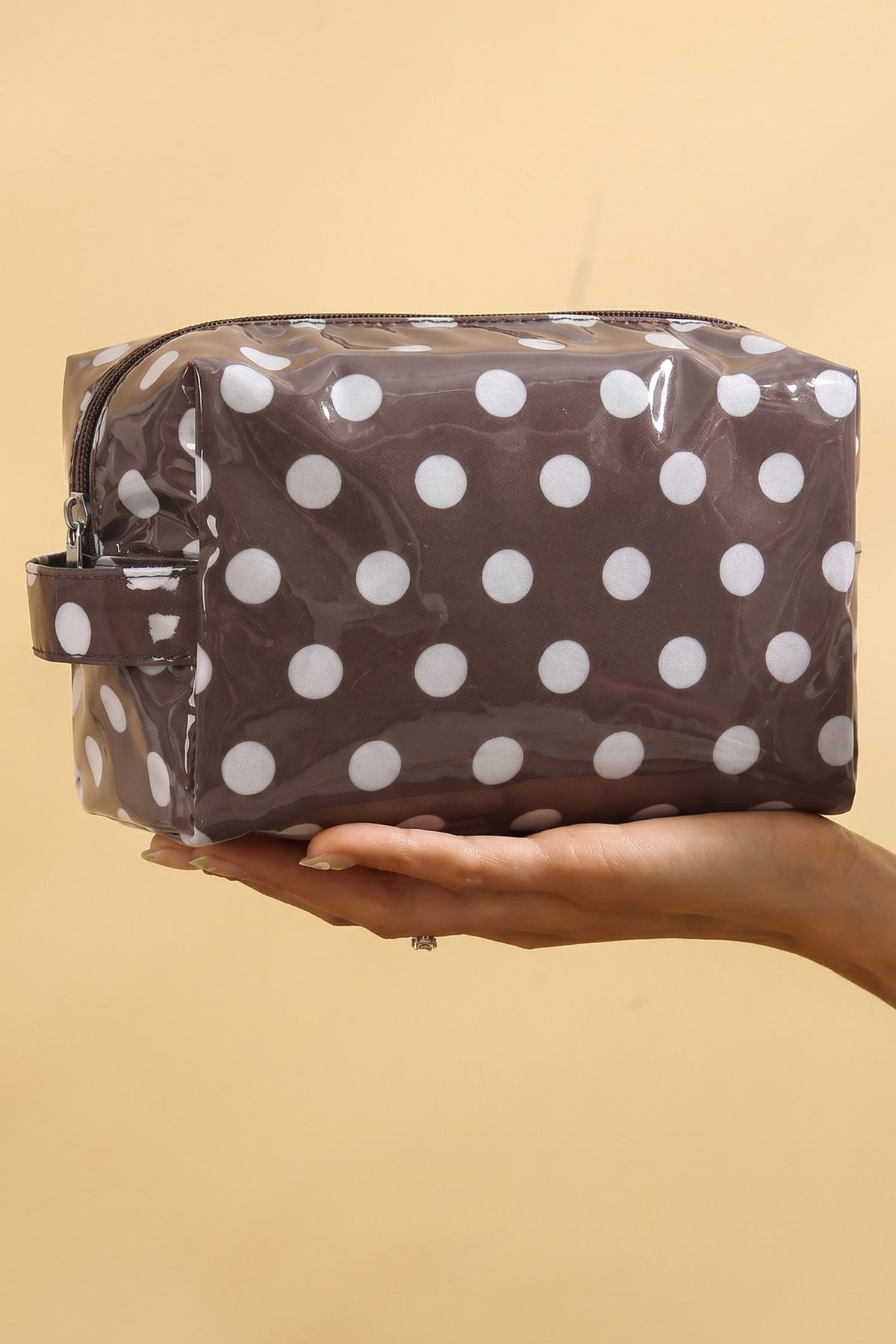 Orange Durable PVC Polka Dot Makeup Bag
