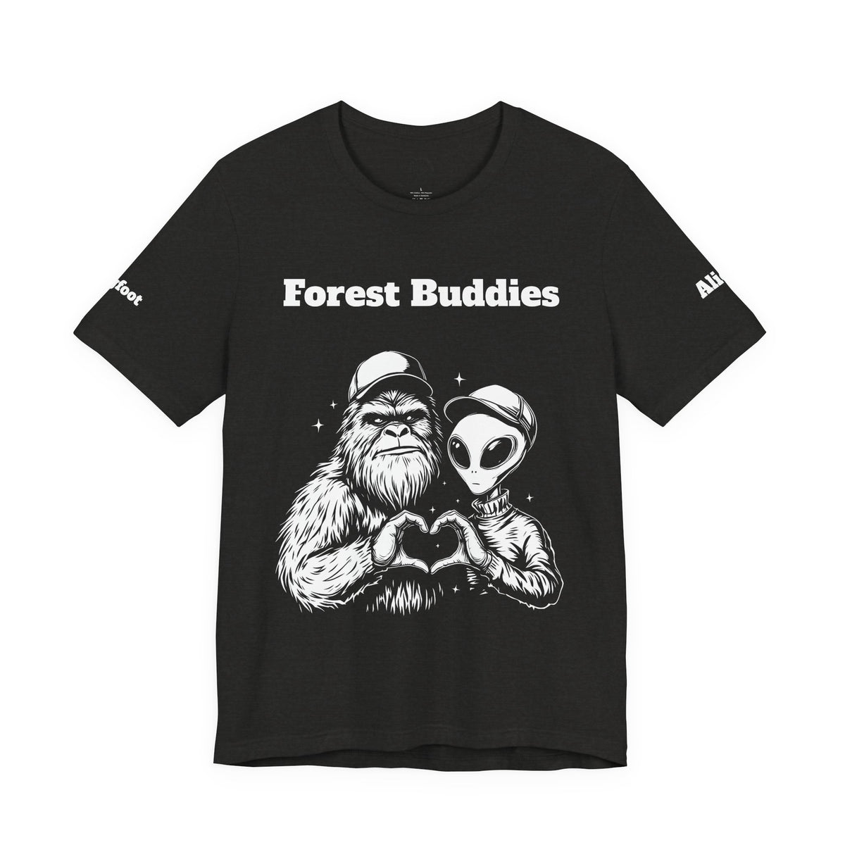 Bigfoot & Alien "Forest Buddies" Jersey Tee T-Shirt Unisex 10 Heather Colors XS-4XL Sasquatch UFO Nature Lover Outdoors