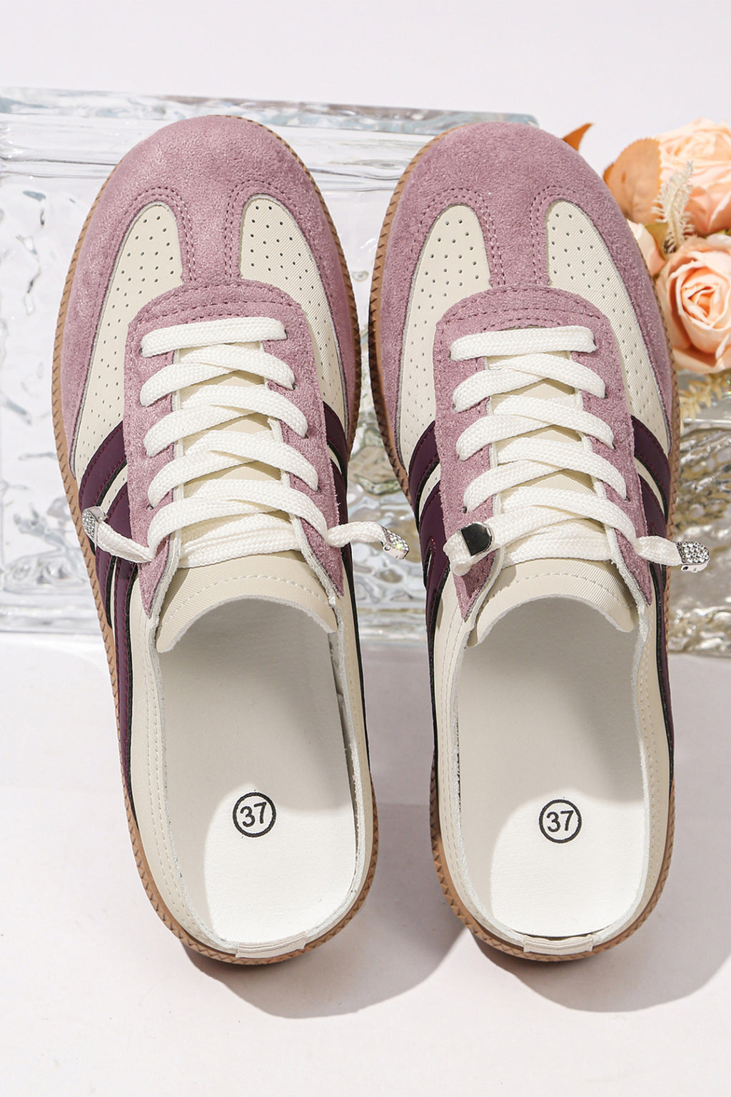 Pink Eyelet PU Leather Patchwork Color Pop Sneakers Faux Suede Sizes 6-10 (37-42)