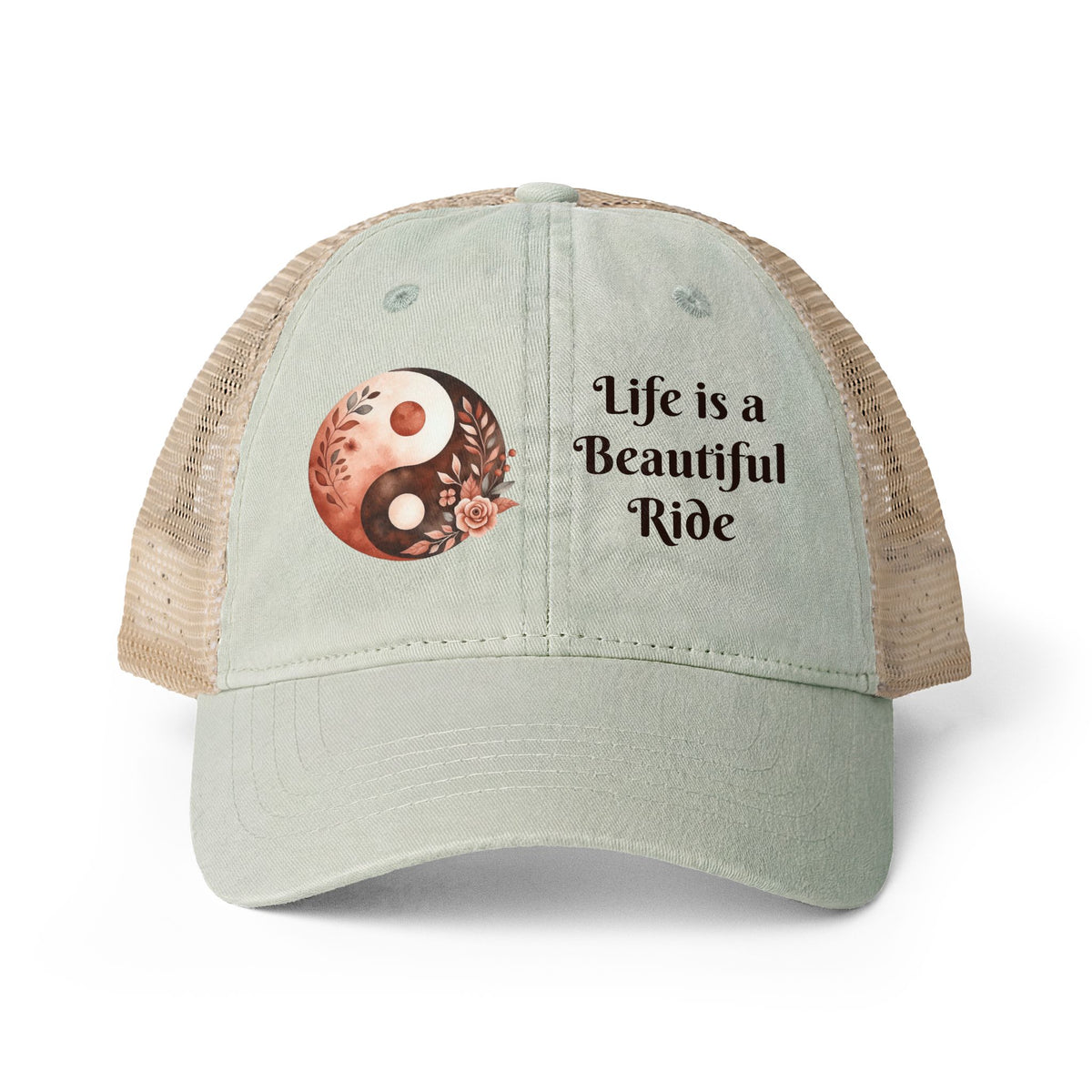 Boho LIFE is a Beautiful RIDE Women's Washed Ponytail Mesh-Back Cap Floral or Polka-Dot Lined