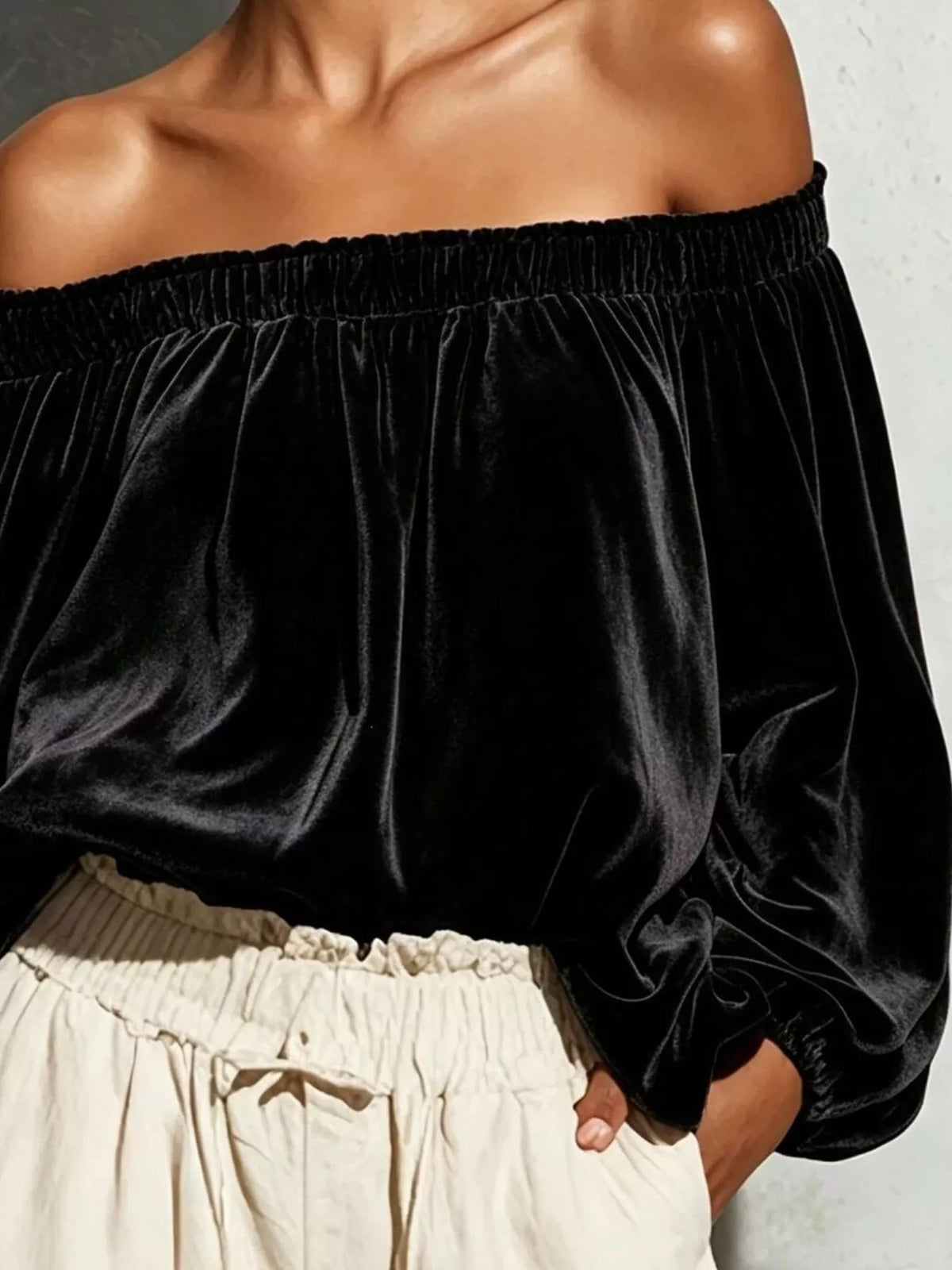 Boho Western Off-Shoulder Velvet Long Sleeve Top Blouse | S–XXL | 5 Colors