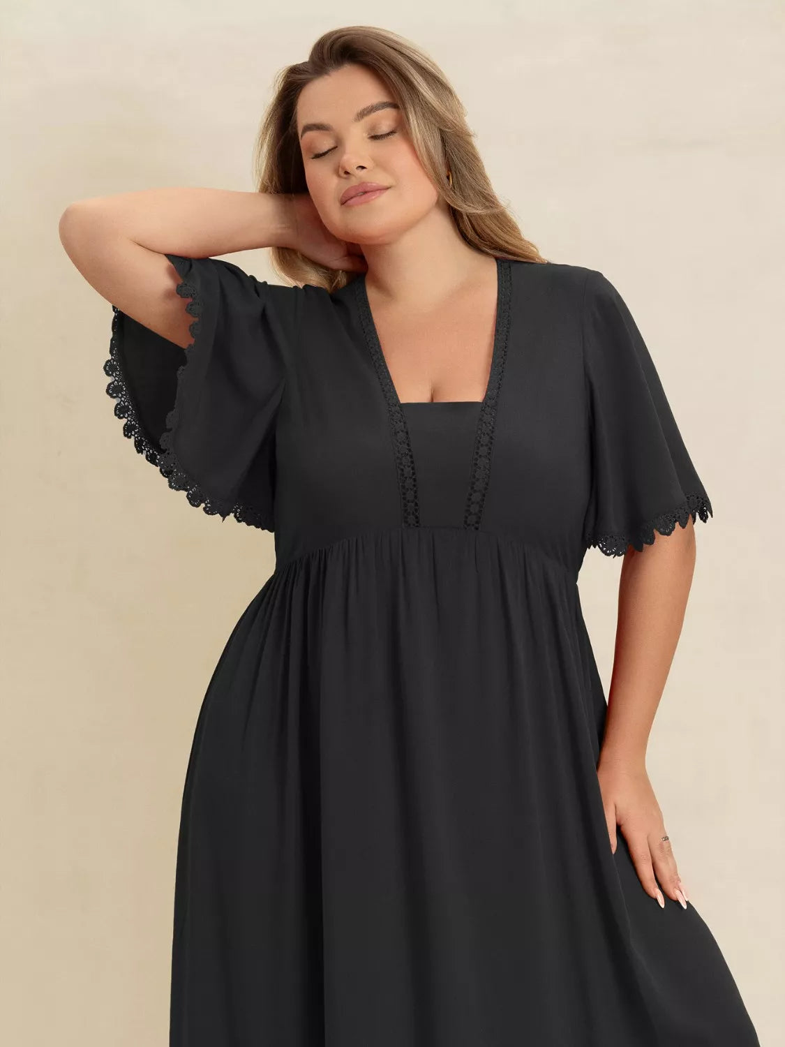 Boho Western Black Ruffled Maxi Dress with Flutter Sleeves | 0XL–4XL