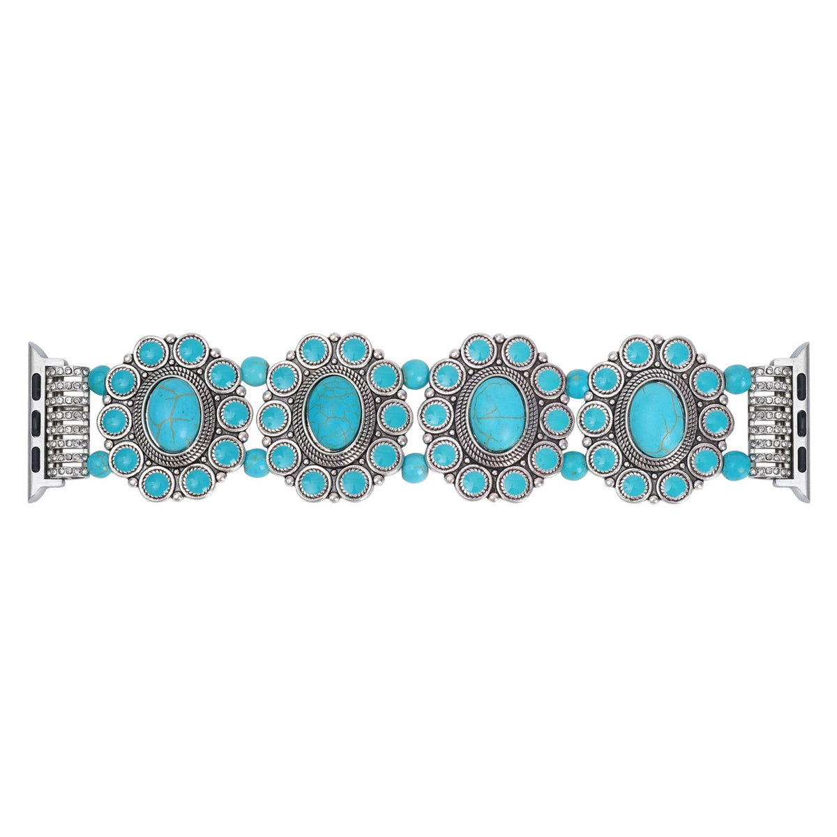 Boho Western Style Turquoise Silver Beaded Apple Watch Strap in 3 Sizes SS