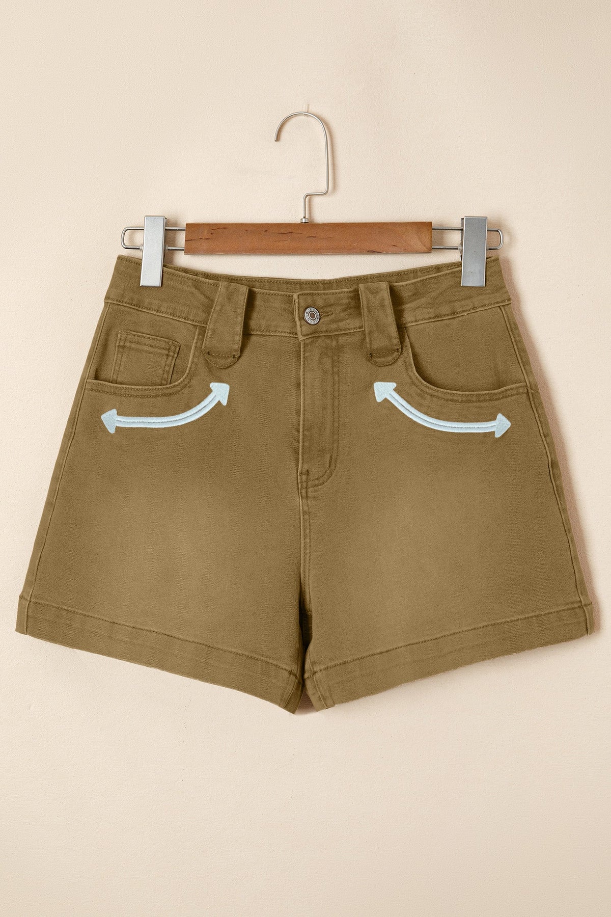 Pale Khaki Contrast Arrow Detail Western Denim Shorts