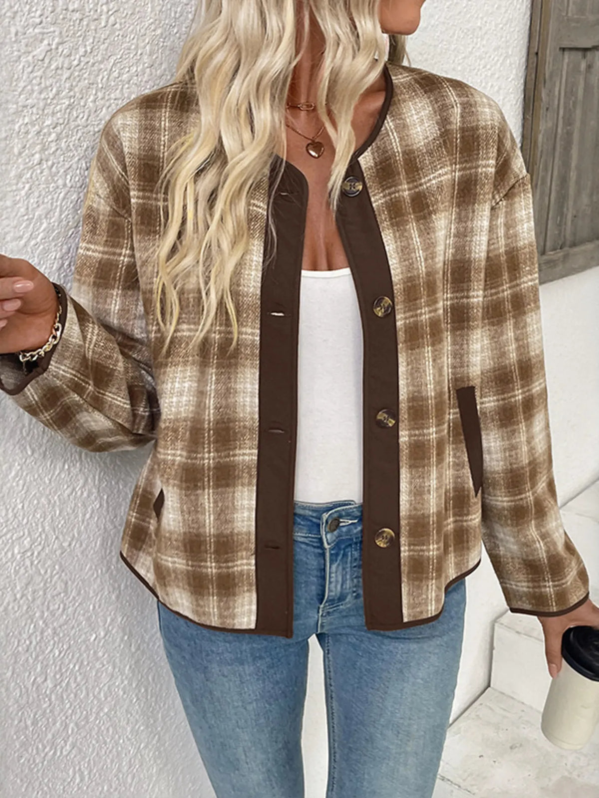 Plaid Long Sleeve Button-Up Jacket