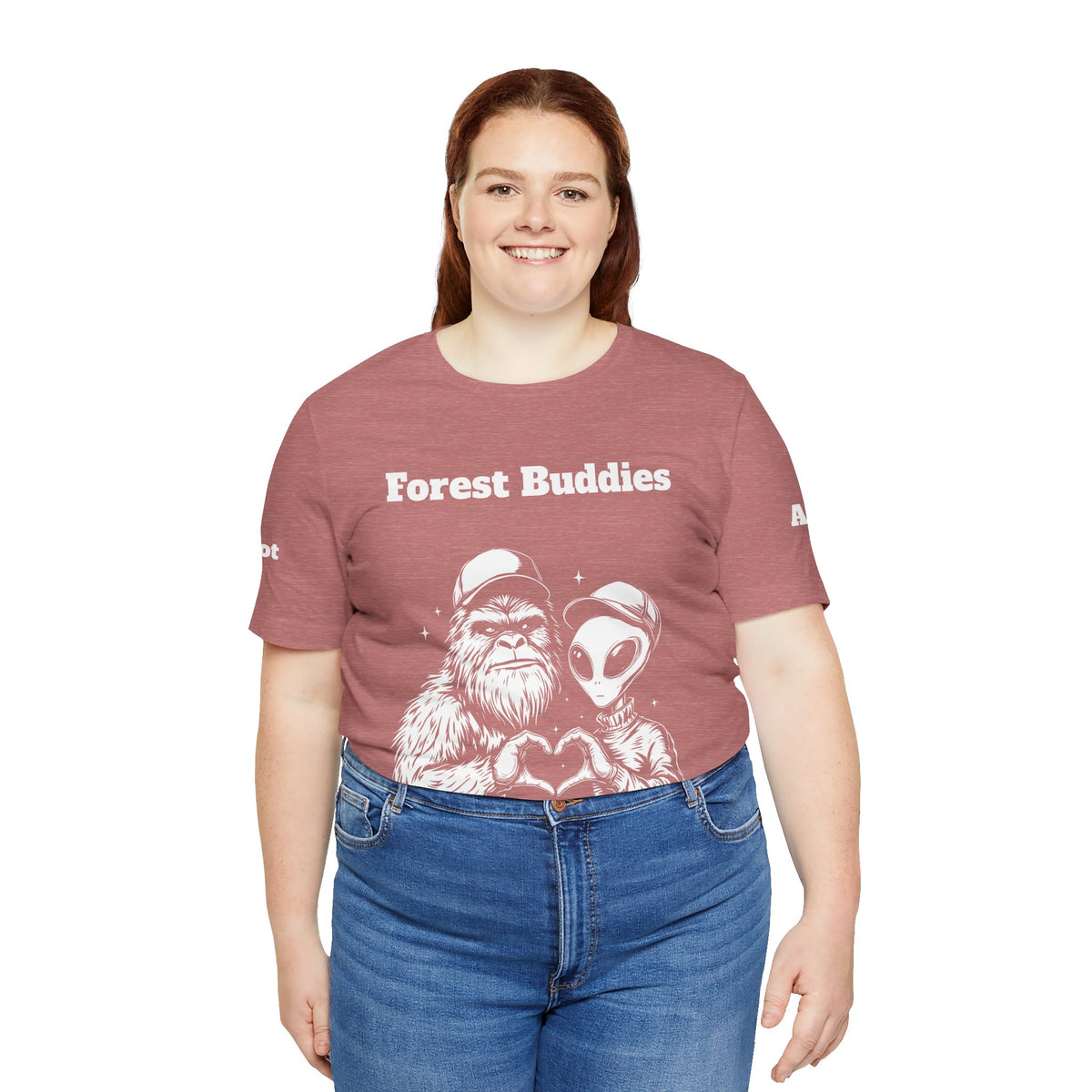 Bigfoot & Alien "Forest Buddies" Jersey Tee T-Shirt Unisex 10 Heather Colors XS-4XL Sasquatch UFO Nature Lover Outdoors