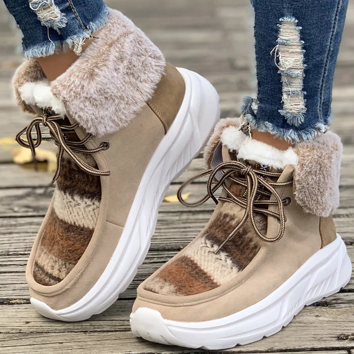 Women's Warm Beige Faux Fur Lined Ankle Boots | Sizes 4-11