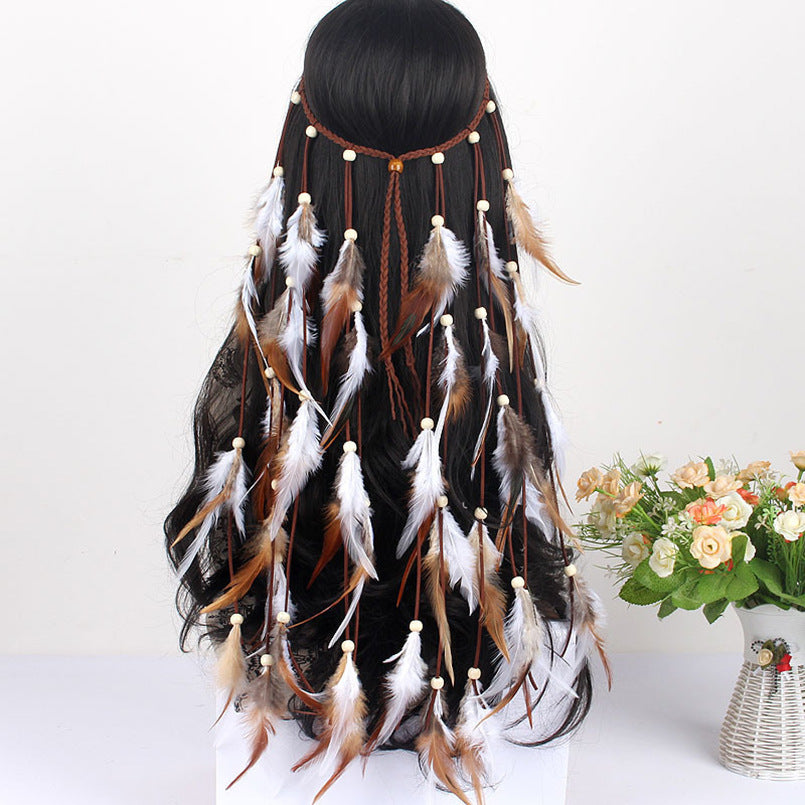 Boho Western Long Feather Headband Feathers Hair Accessory