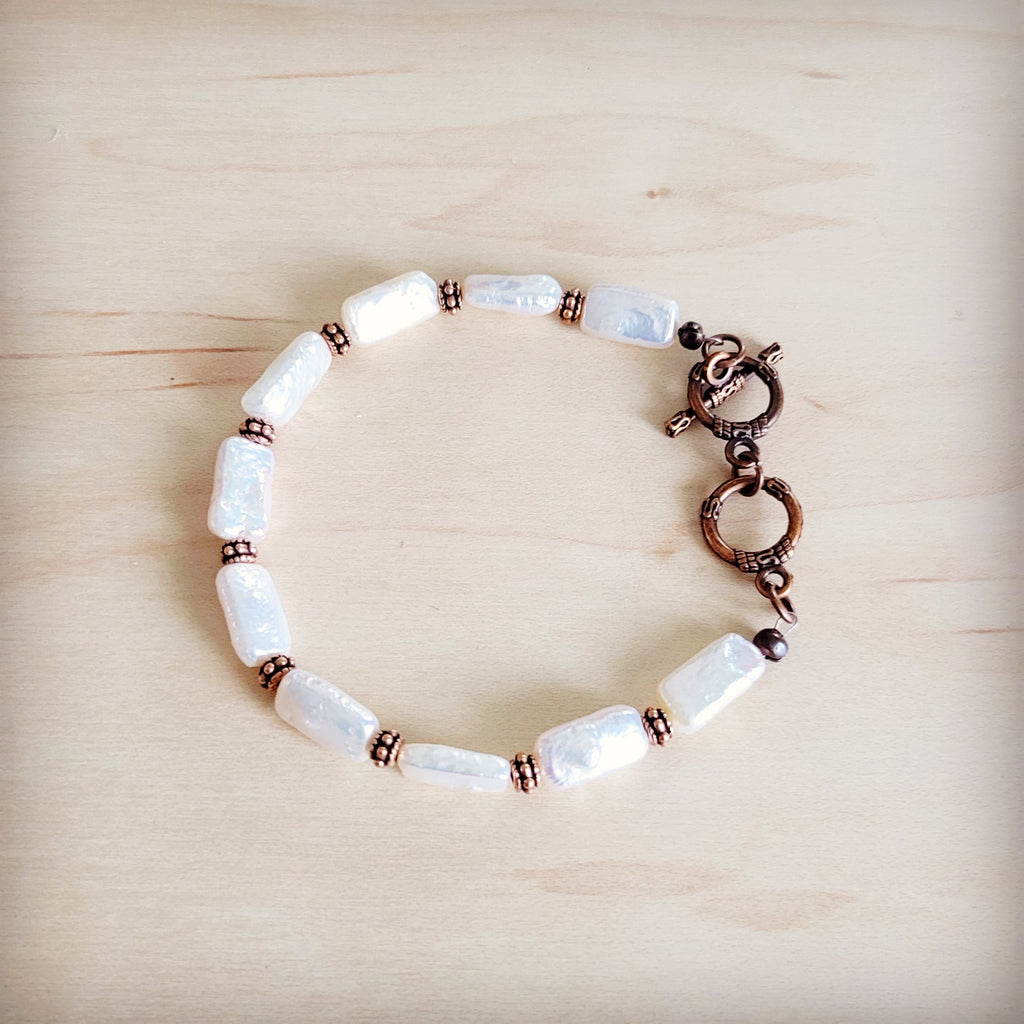 Genuine Rectangle Freshwater Pearl & Copper Bracelet 812c