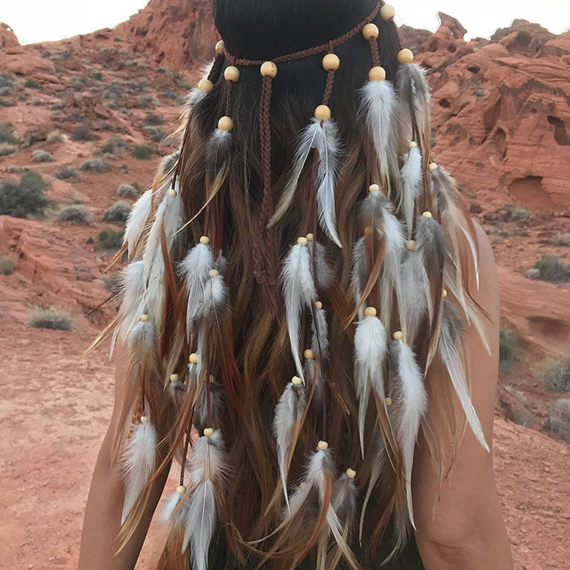 Boho Western Long Feather Headband Feathers Hair Accessory