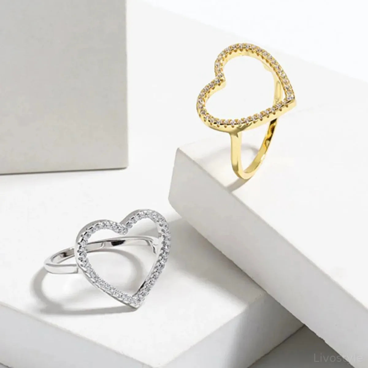 925 Sterling Silver Inlaid Zircon Heart Ring