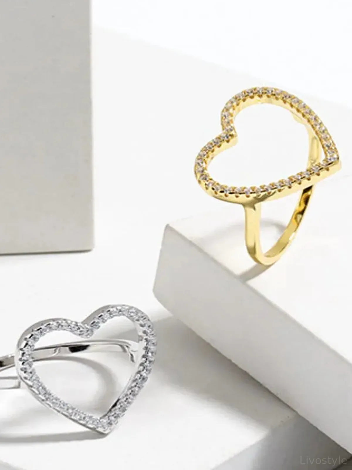 925 Sterling Silver Inlaid Zircon Heart Ring