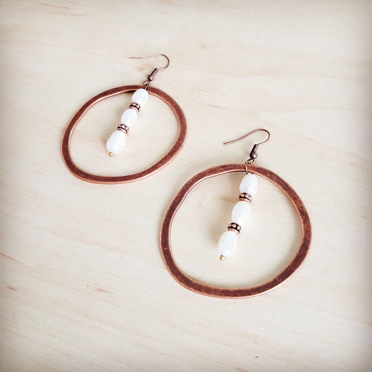 **Western Copper Hoop Earrings w/ Genuine Freshwater Pearls 200bq