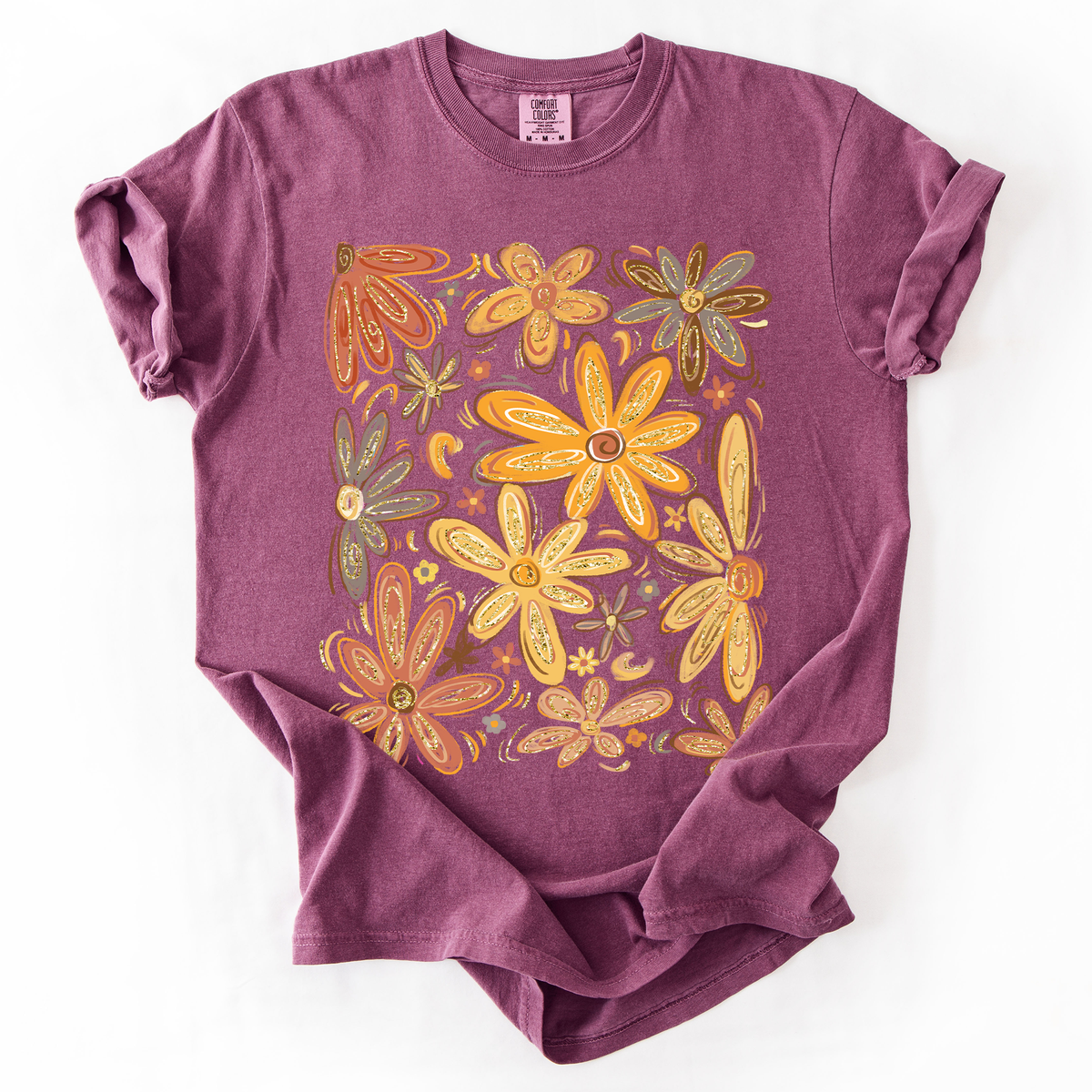 Beautiful Autumn Flowers Watercolor Fall Floral Vintage Boho-Inspired Comfort Colors Tee