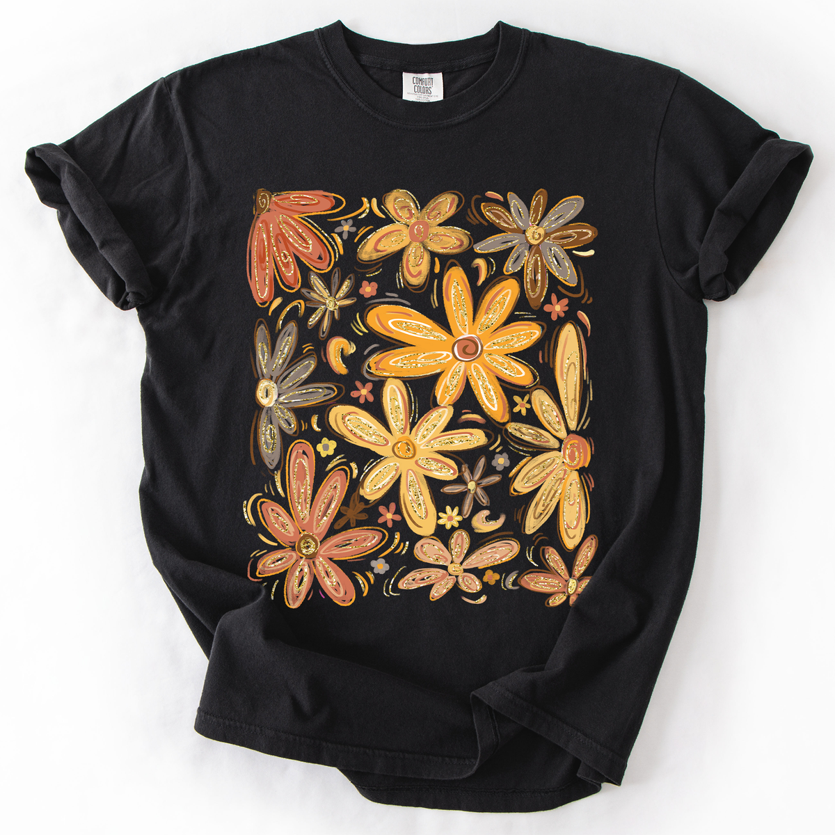 Beautiful Autumn Flowers Watercolor Fall Floral Vintage Boho-Inspired Comfort Colors Tee
