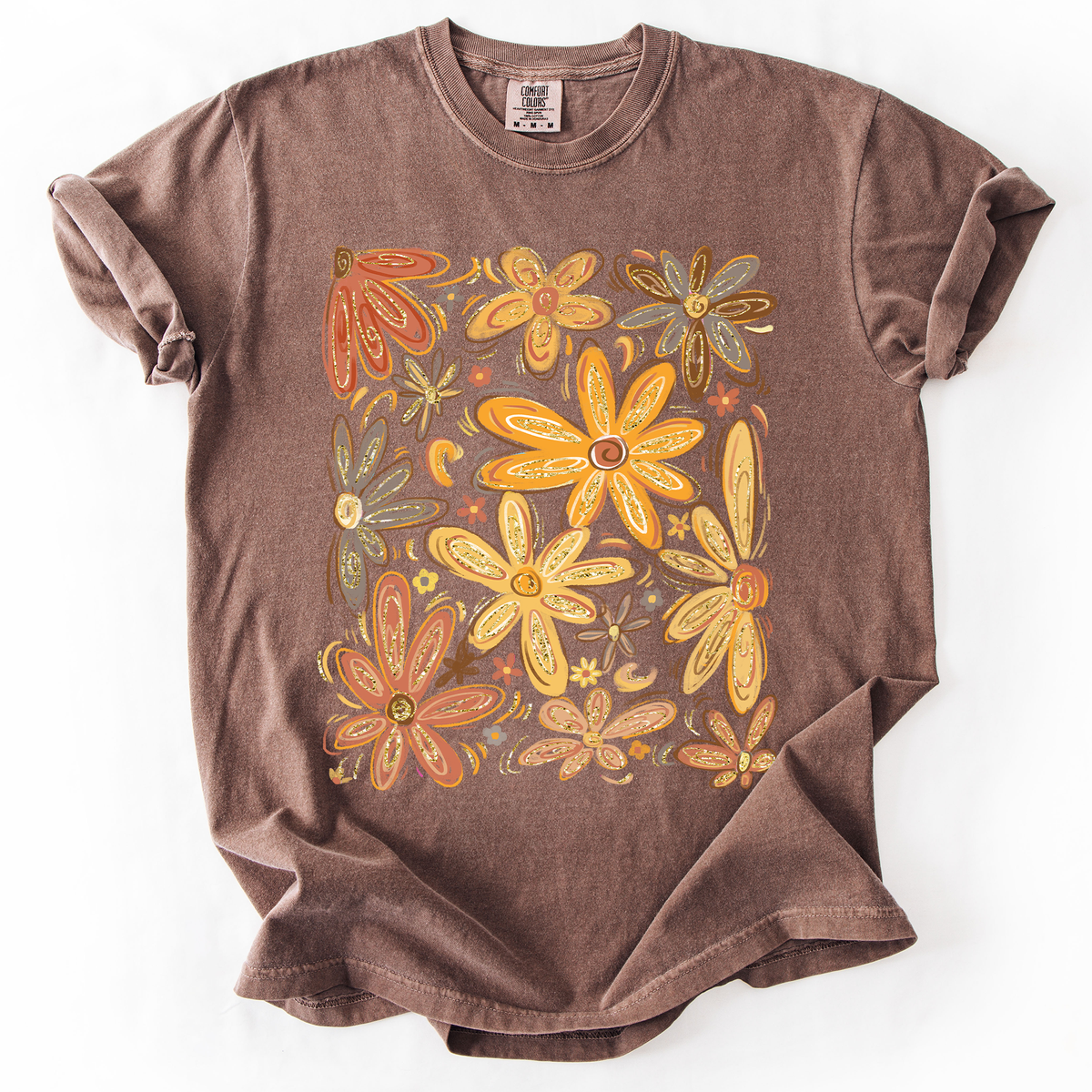 Beautiful Autumn Flowers Watercolor Fall Floral Vintage Boho-Inspired Comfort Colors Tee