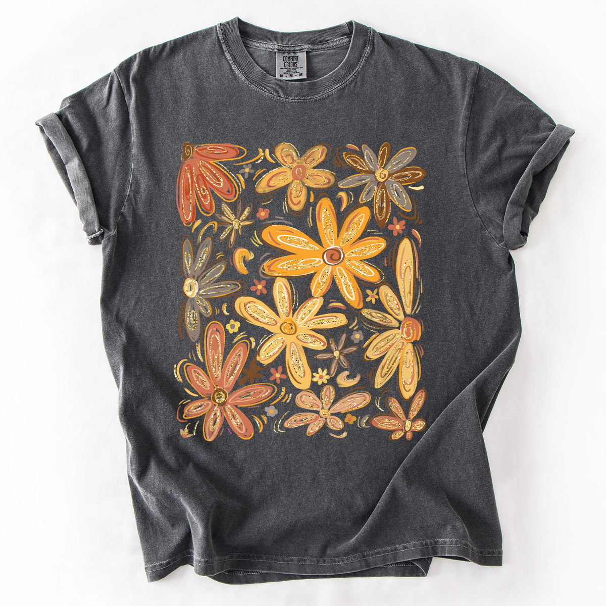 Beautiful Autumn Flowers Watercolor Fall Floral Vintage Boho-Inspired Comfort Colors Tee