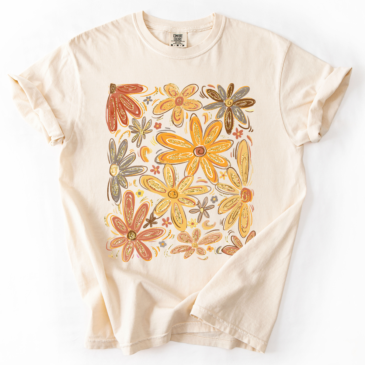 Beautiful Autumn Flowers Watercolor Fall Floral Vintage Boho-Inspired Comfort Colors Tee