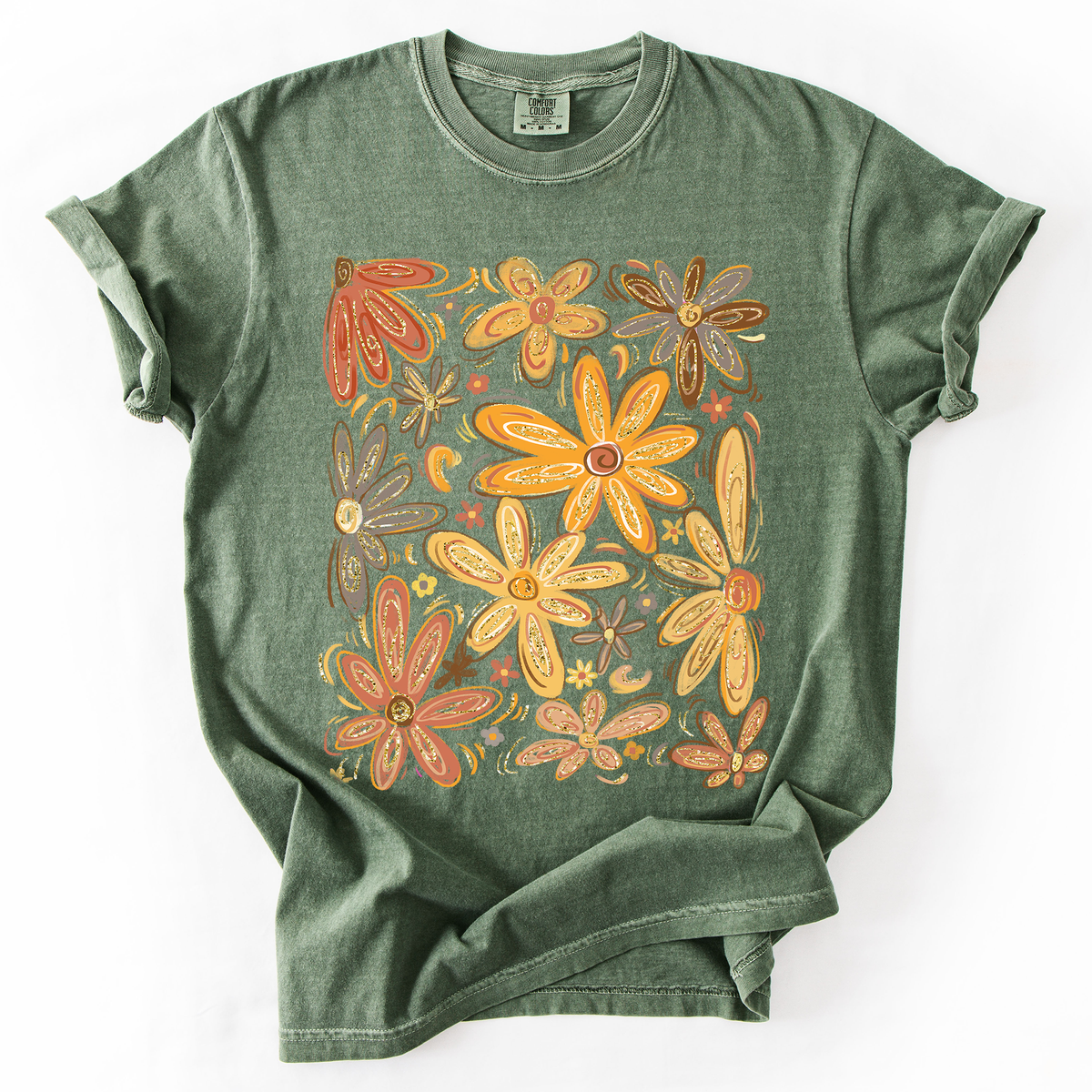 Beautiful Autumn Flowers Watercolor Fall Floral Vintage Boho-Inspired Comfort Colors Tee
