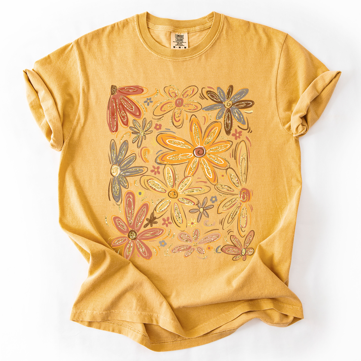 Beautiful Autumn Flowers Watercolor Fall Floral Vintage Boho-Inspired Comfort Colors Tee