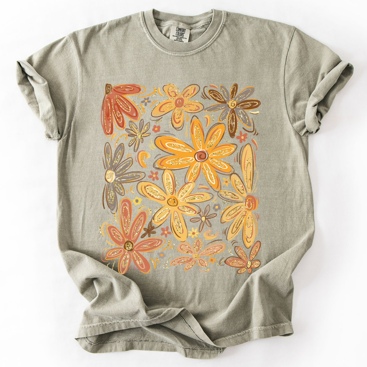 Beautiful Autumn Flowers Watercolor Fall Floral Vintage Boho-Inspired Comfort Colors Tee