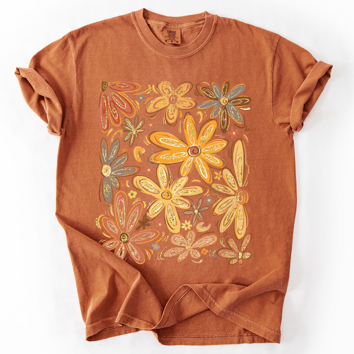 Beautiful Autumn Flowers Watercolor Fall Floral Vintage Boho-Inspired Comfort Colors Tee
