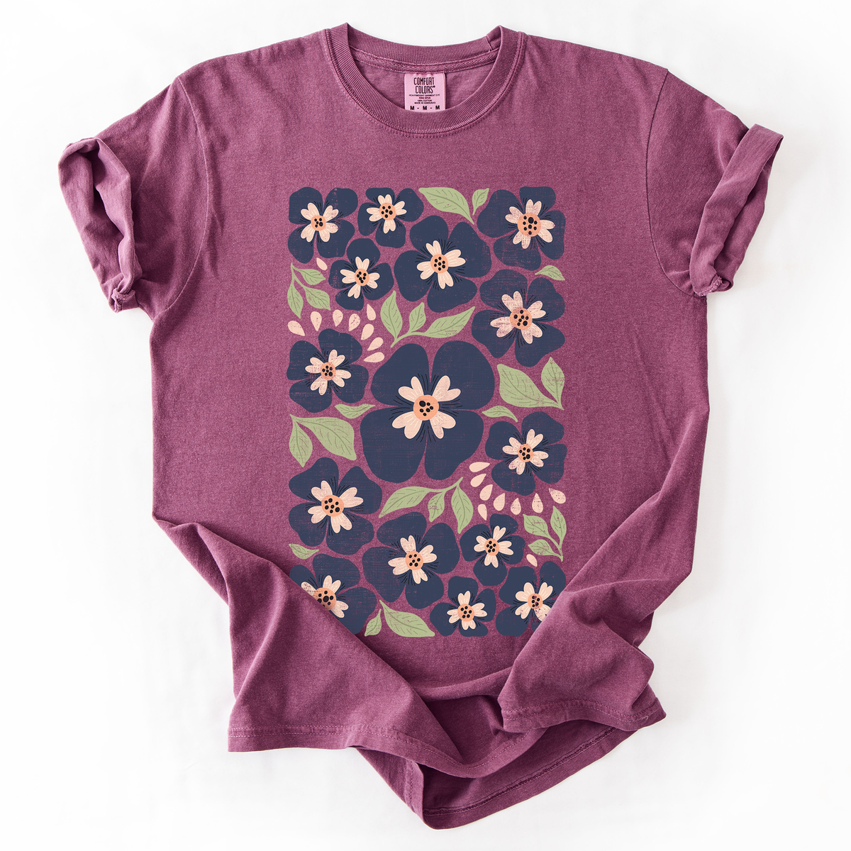 Blue Wildflower Allover Floral Vintage Boho Nature Allover Print Comfort Colors Tee